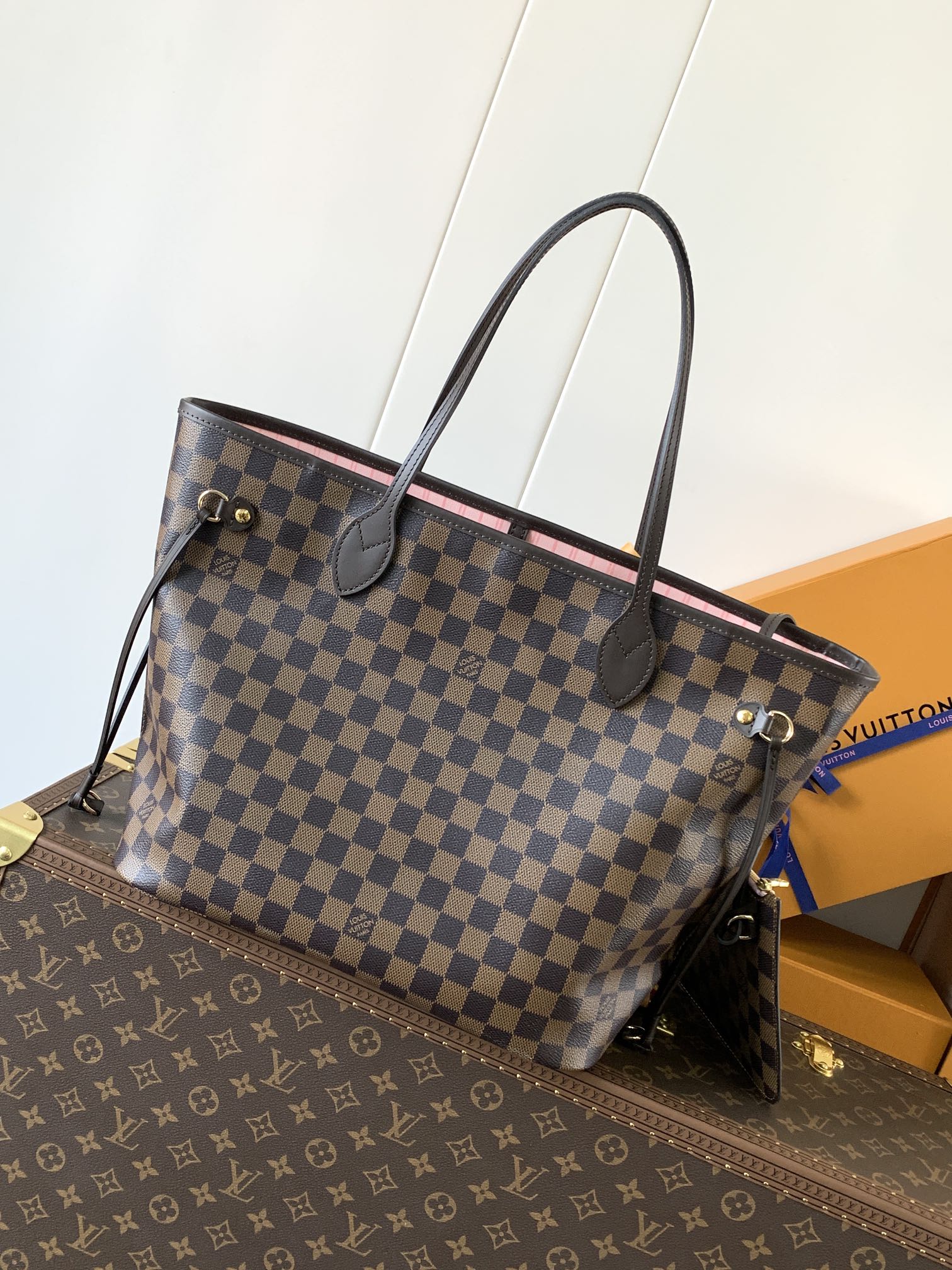 Neverfull Mm Damier Ebene Mid Size Rose Ballerine Pink Tote N40598