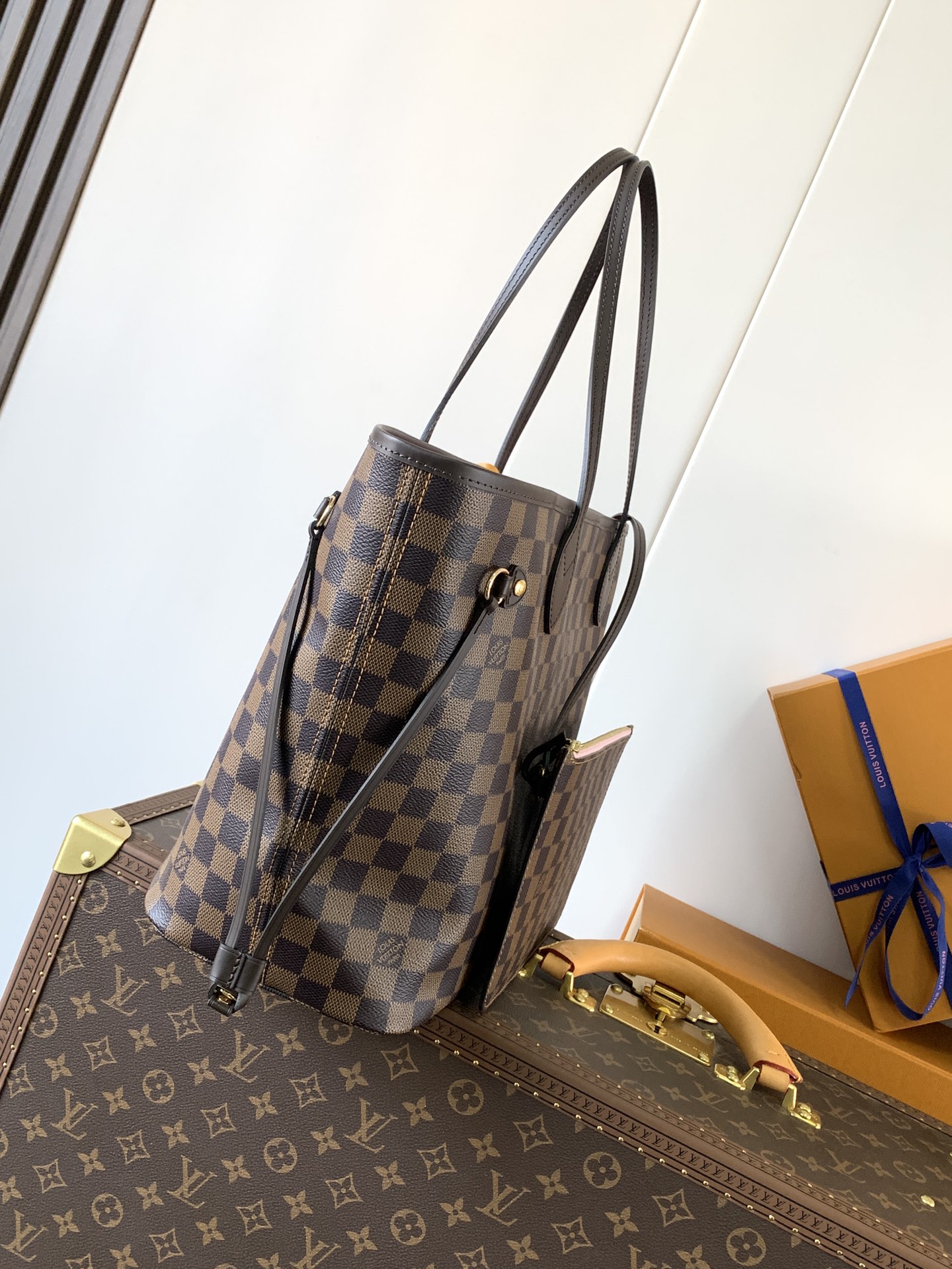 Neverfull Mm Damier Ebene Mid Size Rose Ballerine Pink Tote N40598