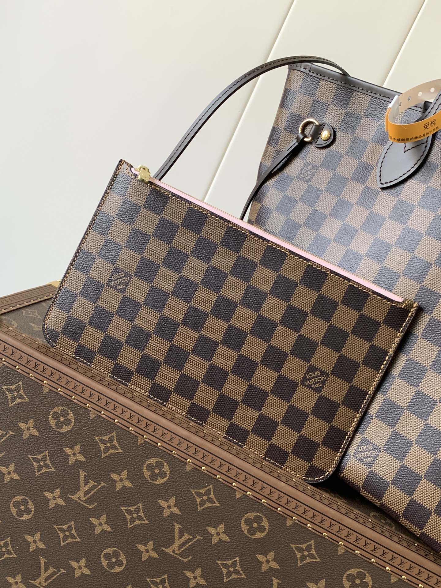 Neverfull Mm Damier Ebene Mid Size Rose Ballerine Pink Tote N40598