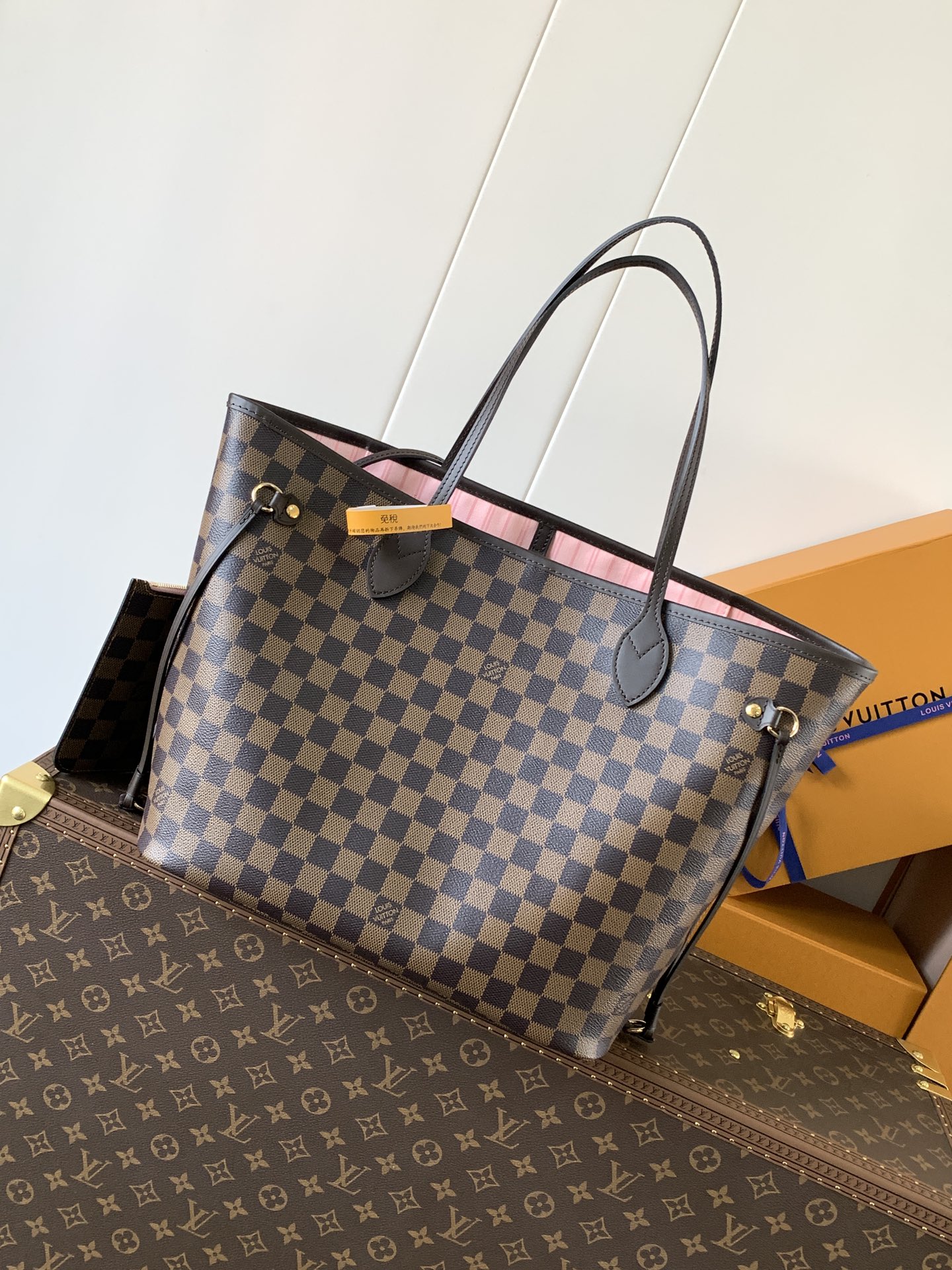 Neverfull Mm Damier Ebene Mid Size Rose Ballerine Pink Tote N40598