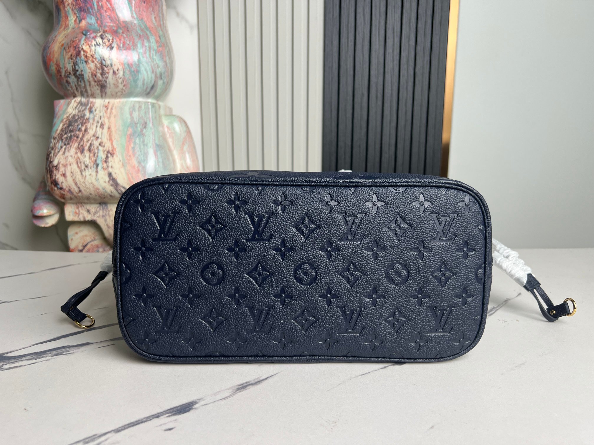 Neverfull Mm Navy Blue Monogram Empreinte Leather Mid Size Tote M47143