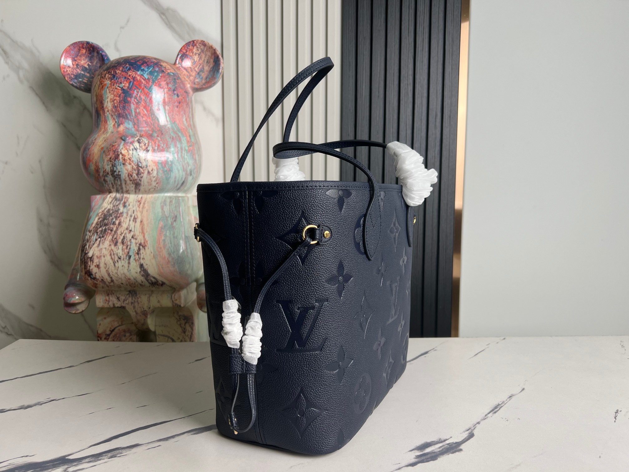 Neverfull Mm Navy Blue Monogram Empreinte Leather Mid Size Tote M47143