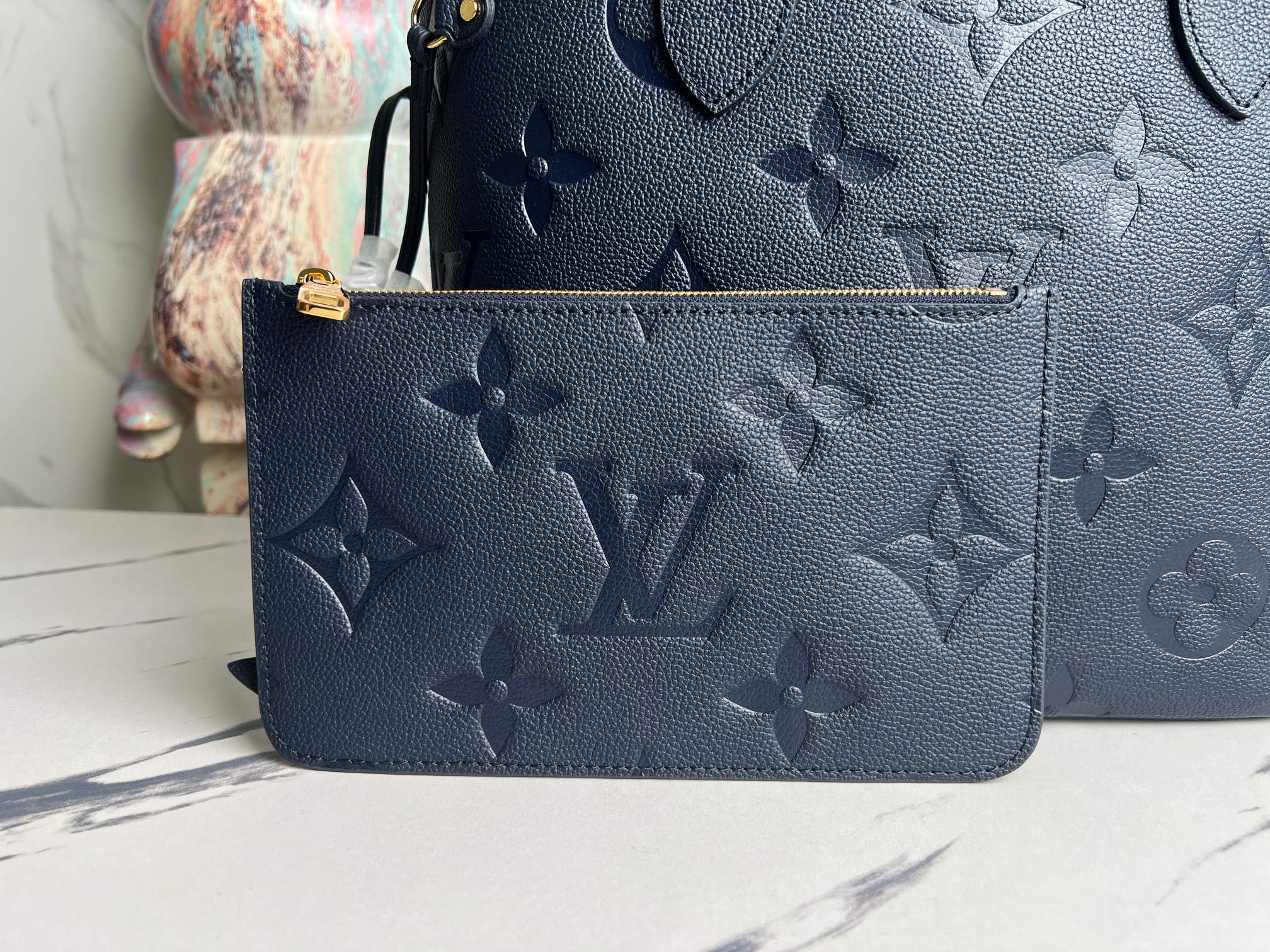 Neverfull Mm Navy Blue Monogram Empreinte Leather Mid Size Tote M47143