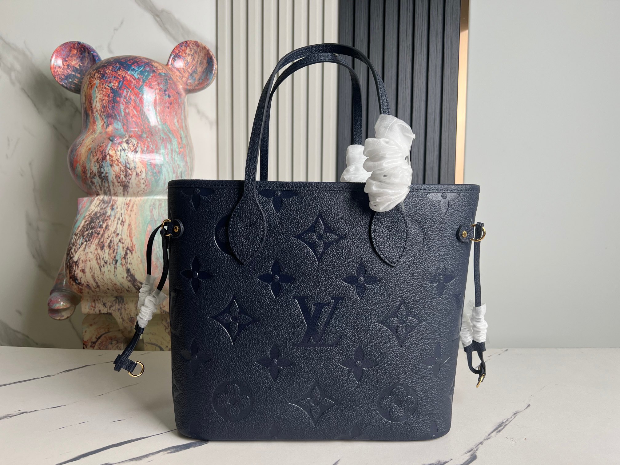 Neverfull Mm Navy Blue Monogram Empreinte Leather Mid Size Tote M47143