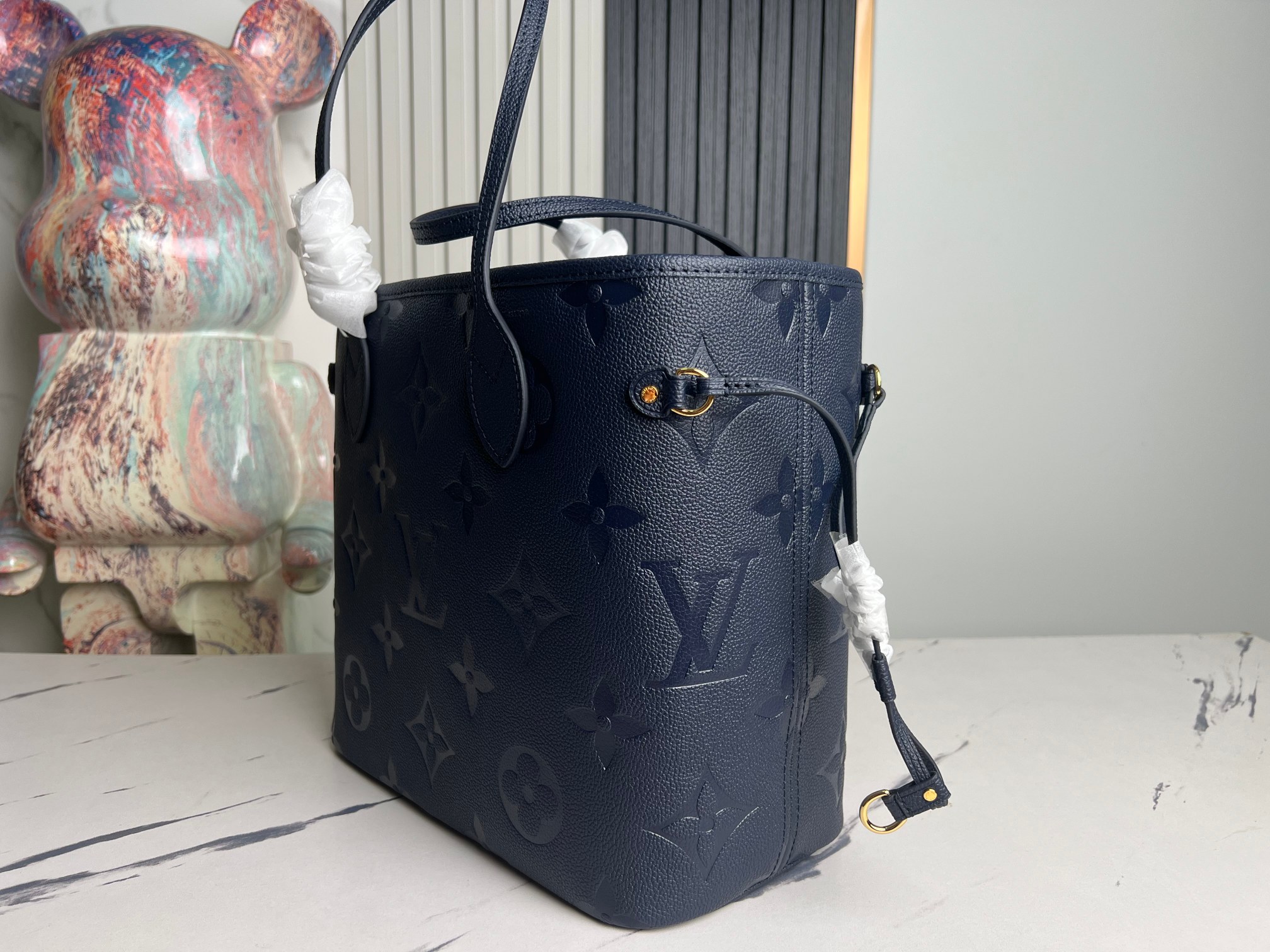 Neverfull Mm Navy Blue Monogram Empreinte Leather Mid Size Tote M47143