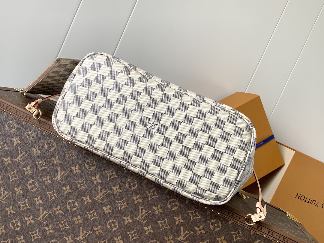 Neverfull Mm Rose Ballerine Pink Damier Azur Large Size Beige Tote N40603