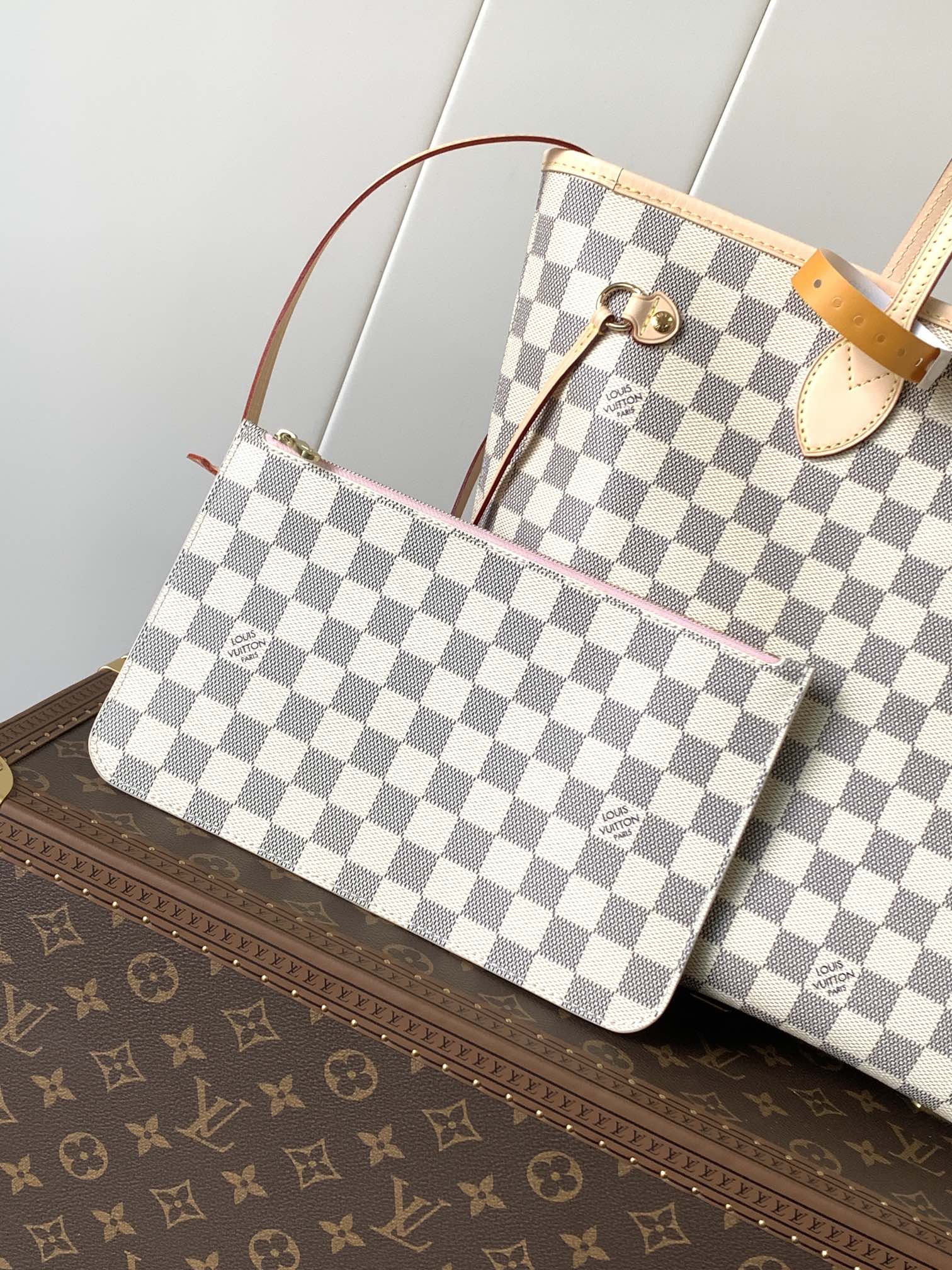 Neverfull Mm Rose Ballerine Pink Damier Azur Large Size Beige Tote N40603