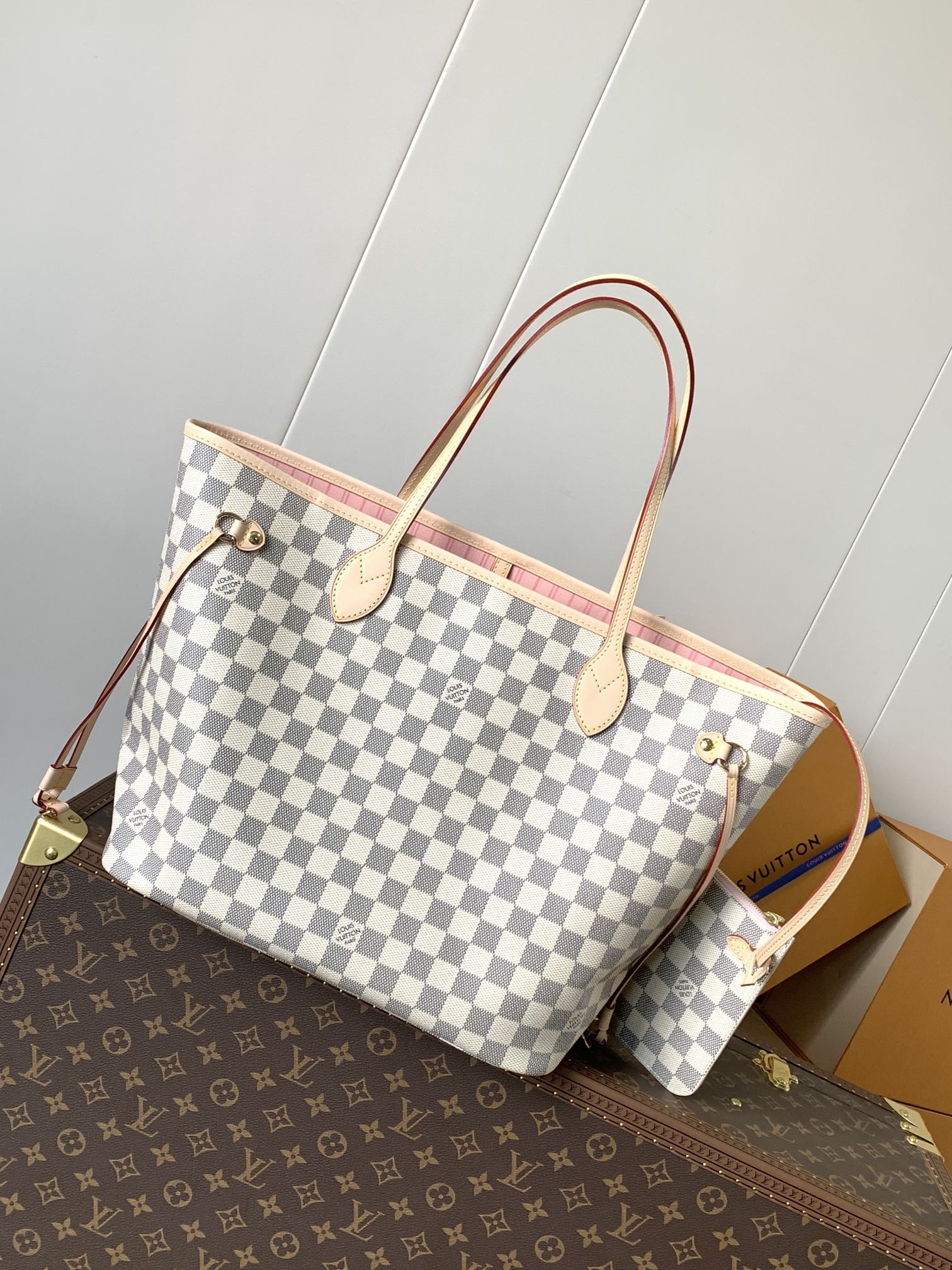 Neverfull Mm Rose Ballerine Pink Damier Azur Large Size Beige Tote N40603