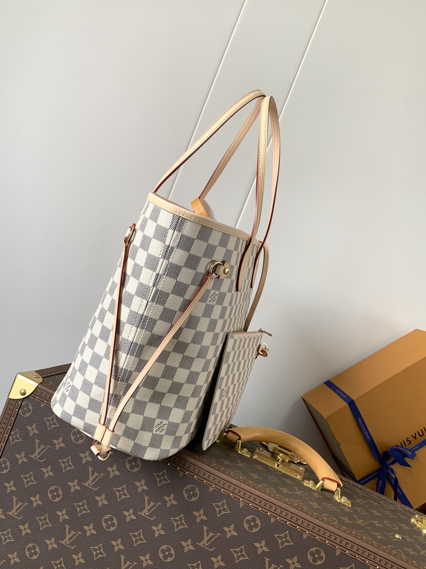 Neverfull Mm Rose Ballerine Pink Damier Azur Large Size Beige Tote N40603