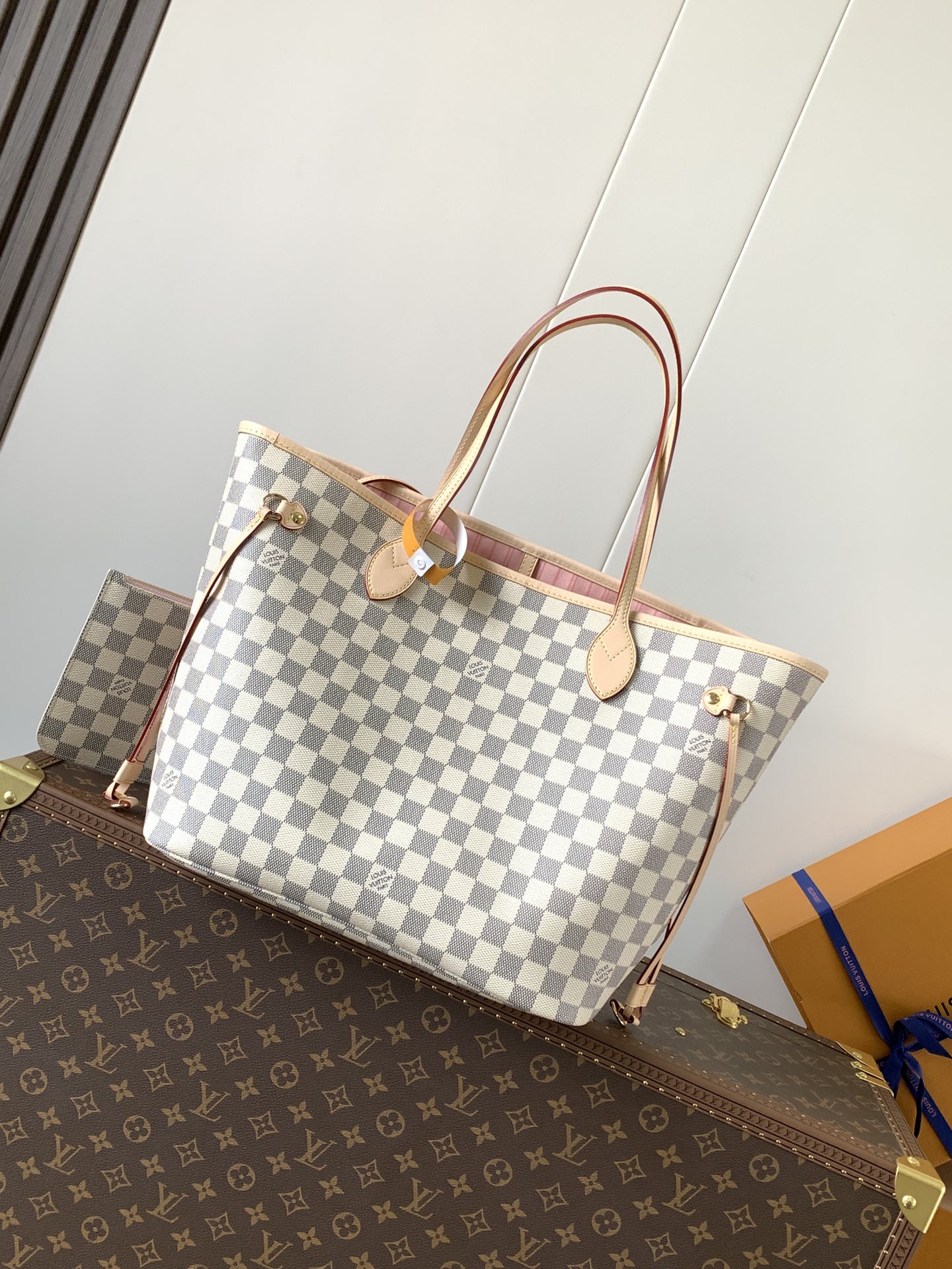Neverfull Mm Rose Ballerine Pink Damier Azur Large Size Beige Tote N40603