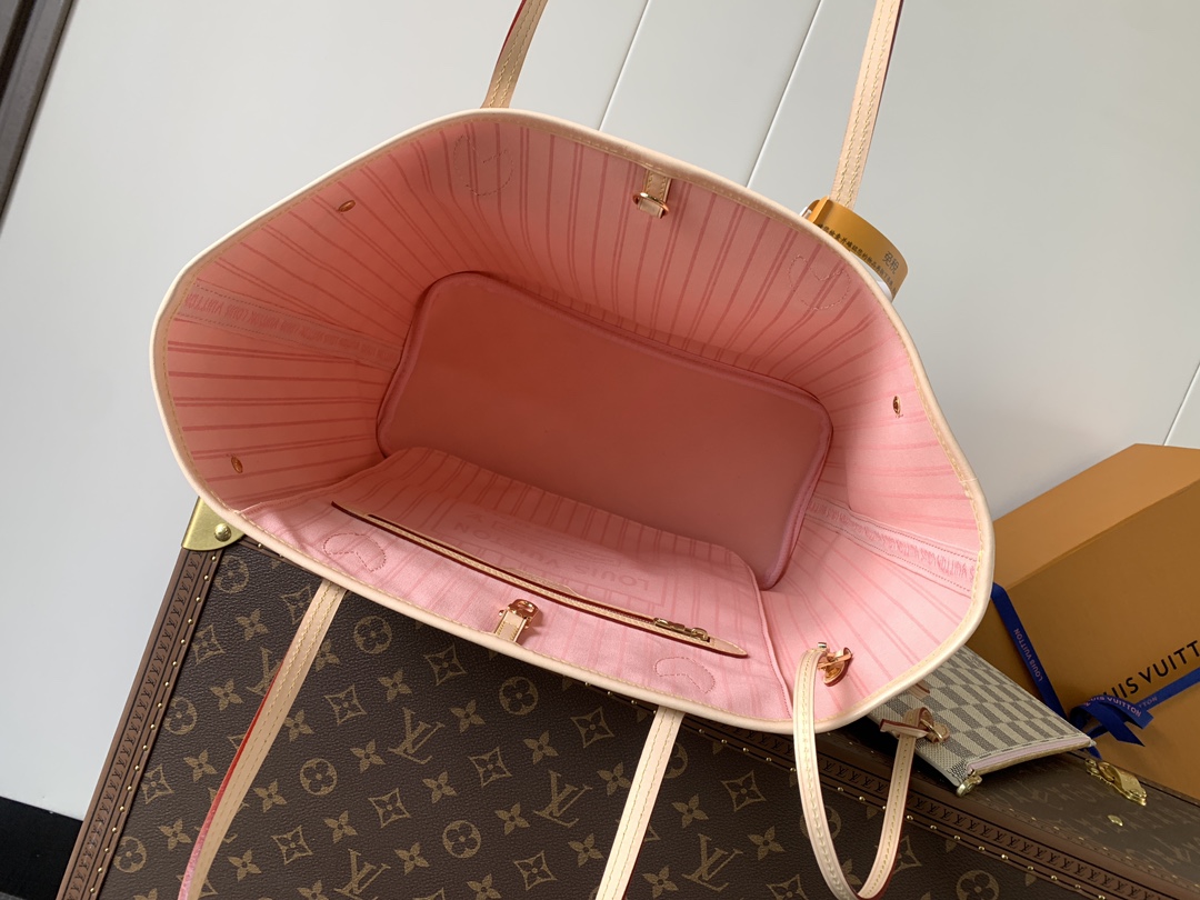 Neverfull Mm Rose Ballerine Pink Damier Azur Large Size Beige Tote N40603