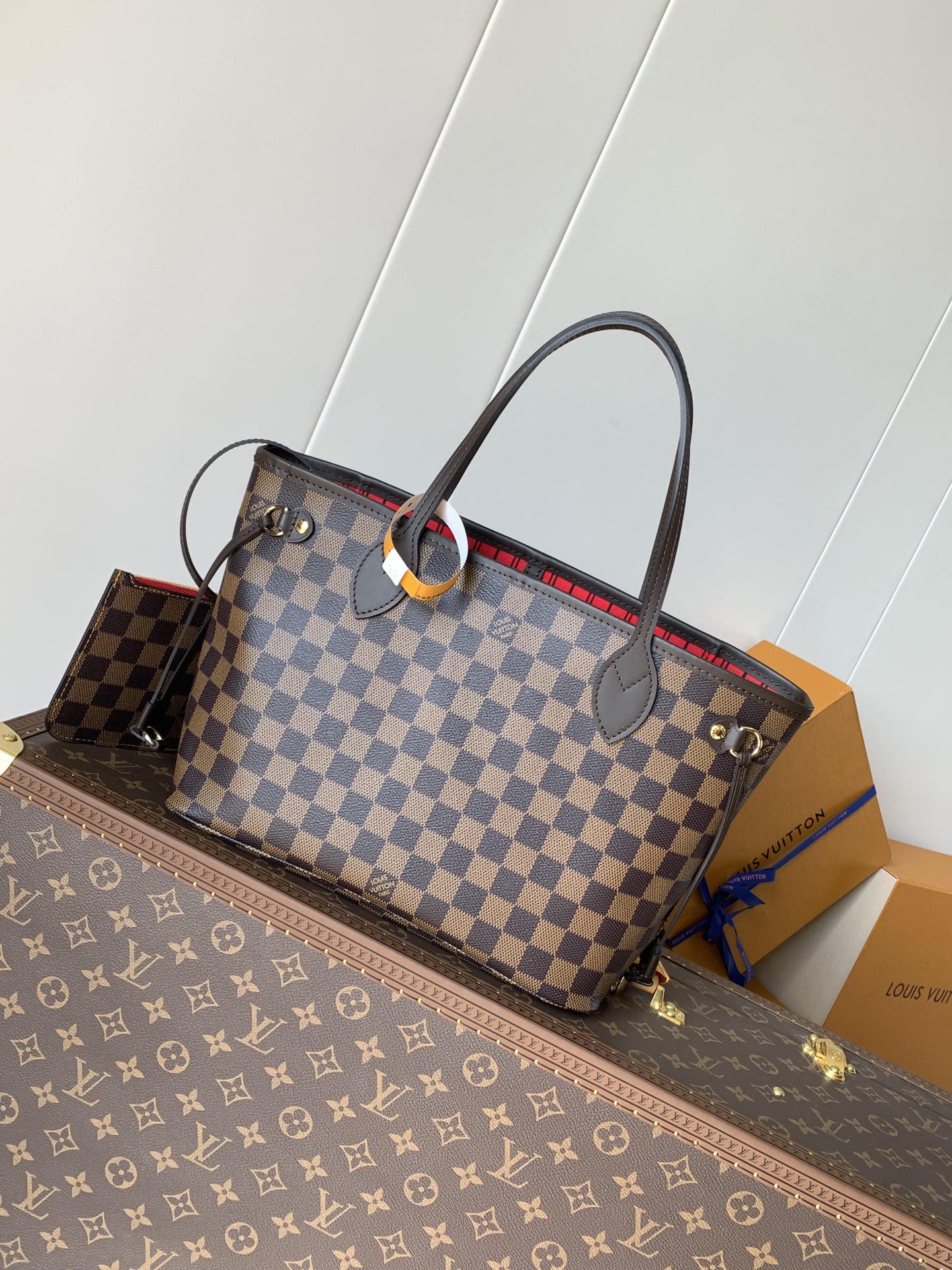 Neverfull Pm Cerise Red Damier Ebene Petite Size Tote N40600
