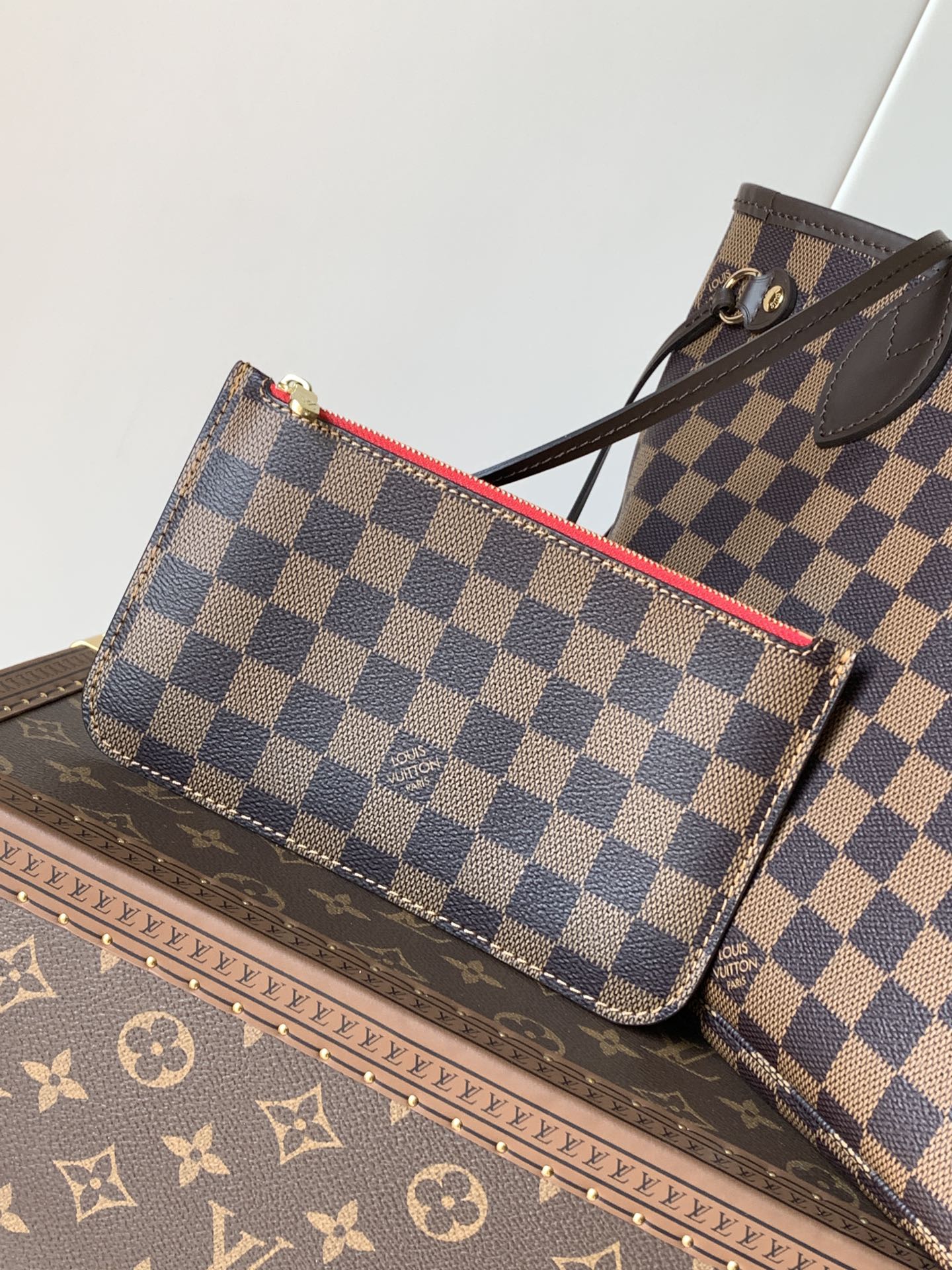 Neverfull Pm Cerise Red Damier Ebene Petite Size Tote N40600