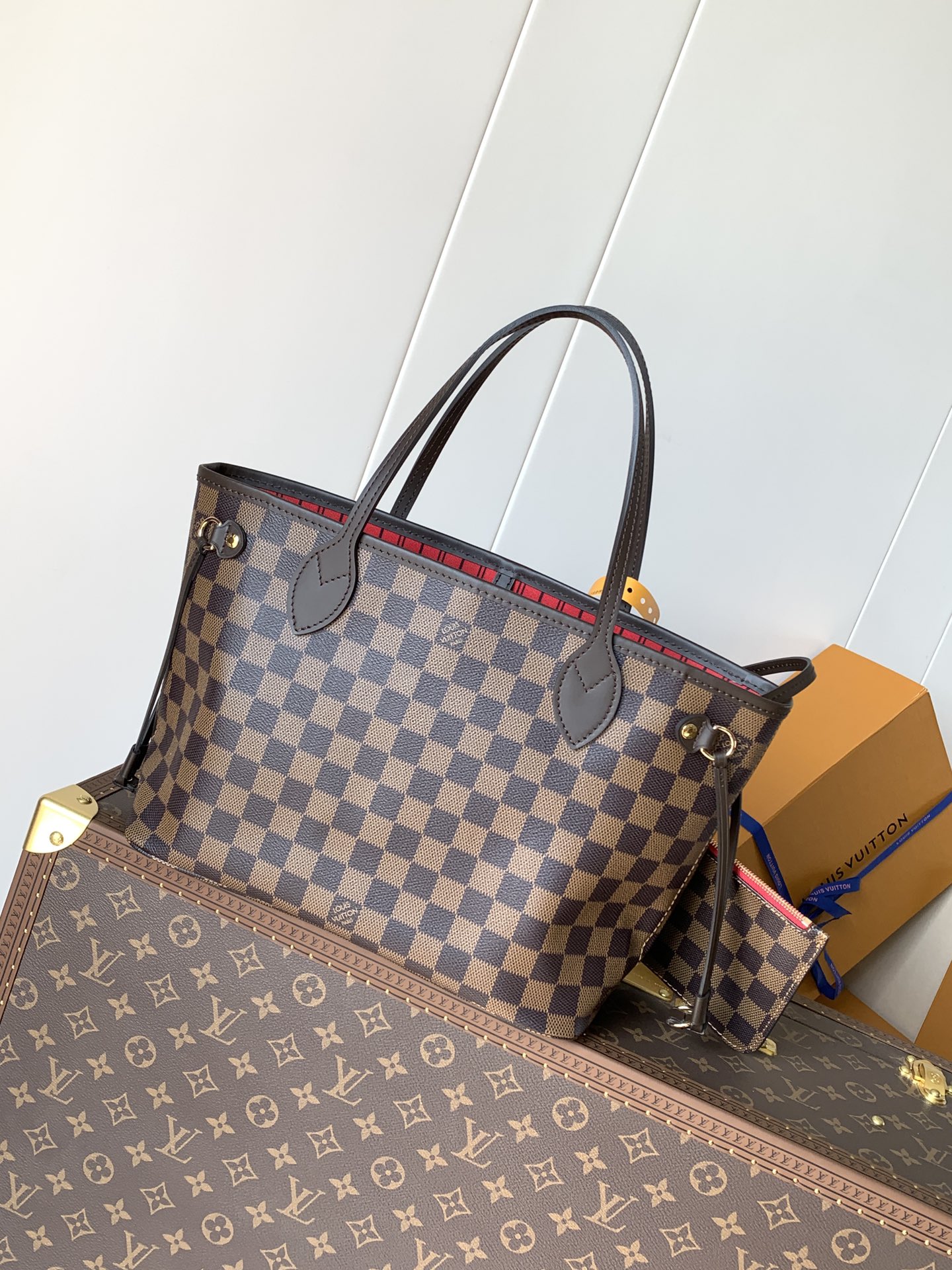 Neverfull Pm Cerise Red Damier Ebene Petite Size Tote N40600