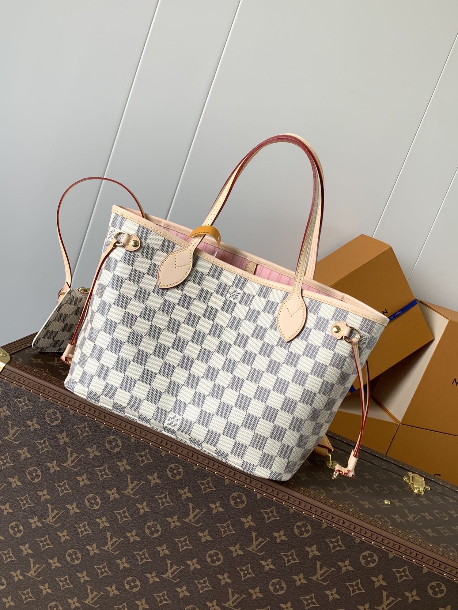 Neverfull Pm Rose Ballerine Pink Damier Azur Petite Size Tote