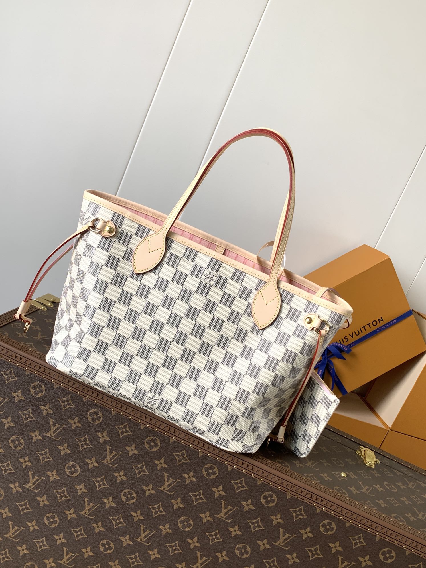 Neverfull Pm Rose Ballerine Pink Damier Azur Petite Size Tote