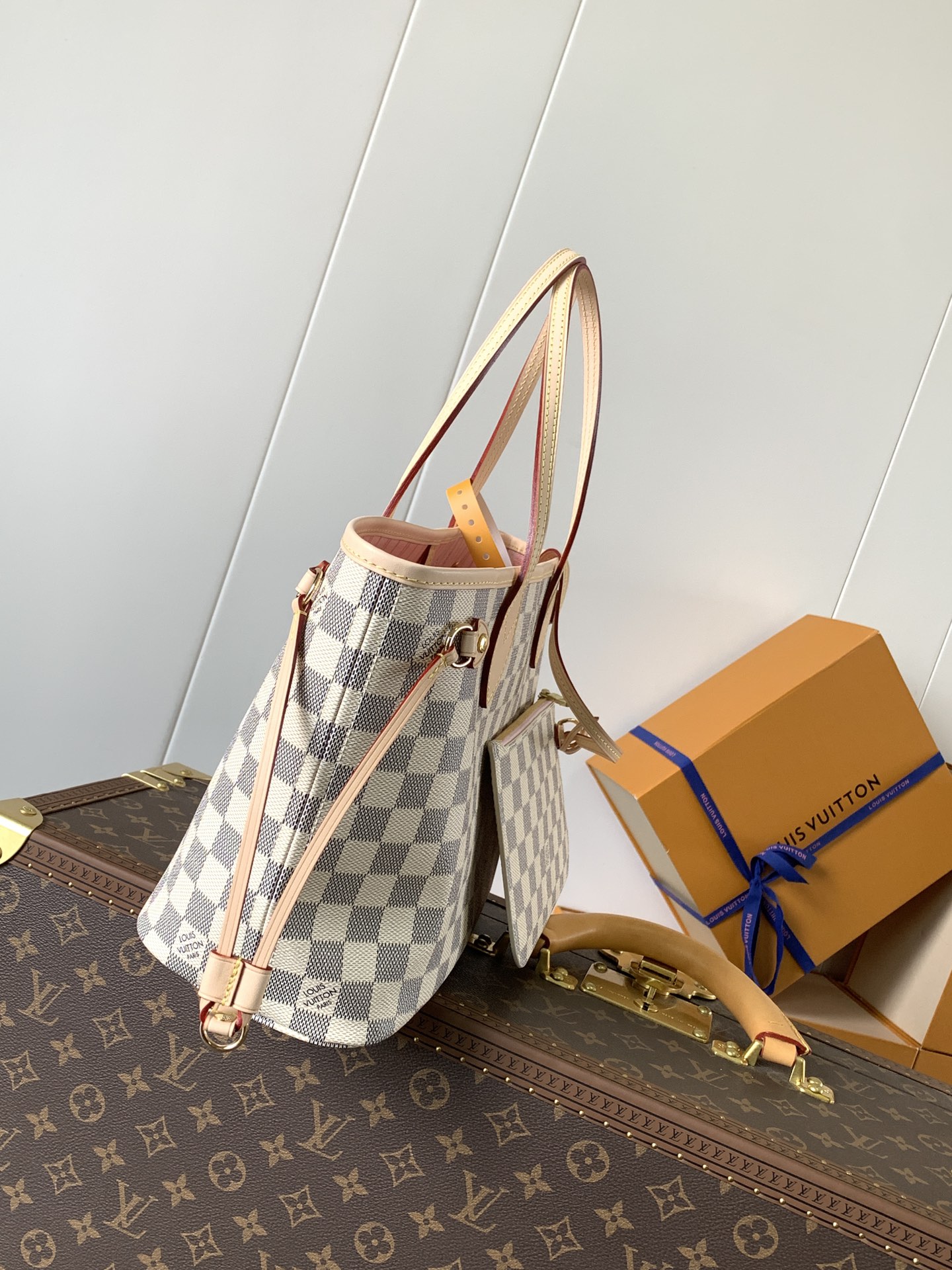 Neverfull Pm Rose Ballerine Pink Damier Azur Petite Size Tote
