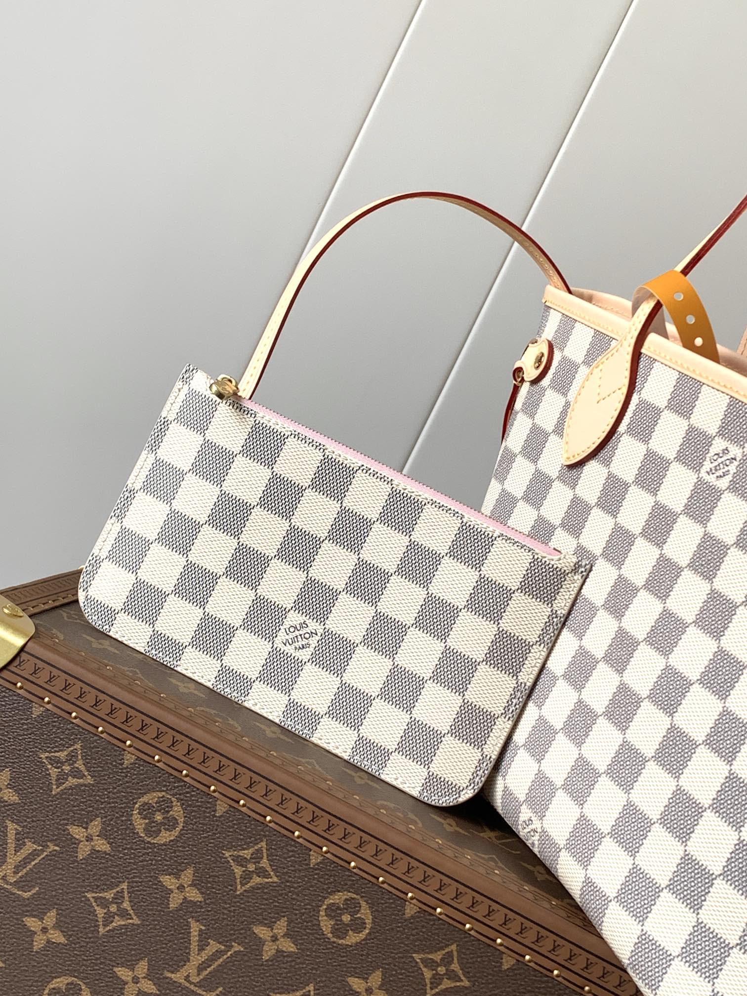 Neverfull Pm Rose Ballerine Pink Damier Azur Petite Size Tote