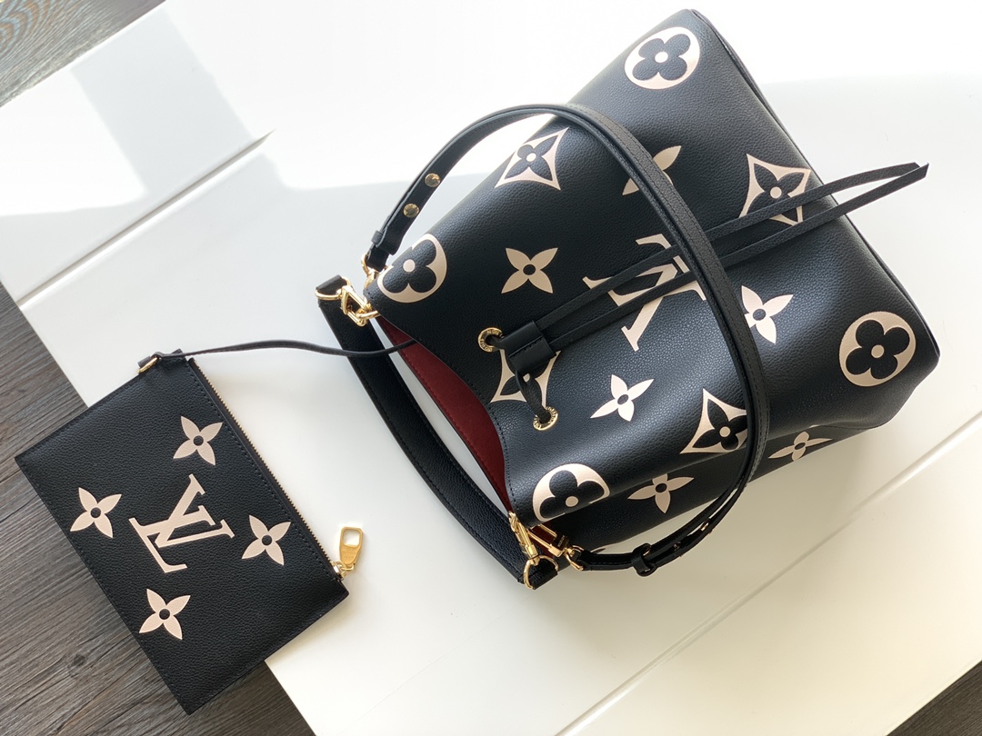 Néonoé Mm Handbags Bicolor Monogram Empreinte Leather Black/Beige M45497