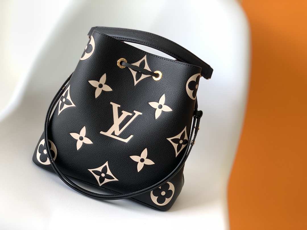 Néonoé Mm Handbags Bicolor Monogram Empreinte Leather Black/Beige M45497