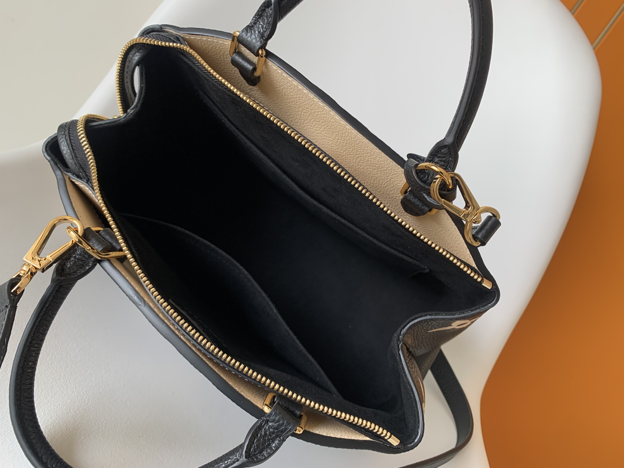 Petit Palais Handbags Bicolor Monogram Empreinte Leather Black/Beige M58913