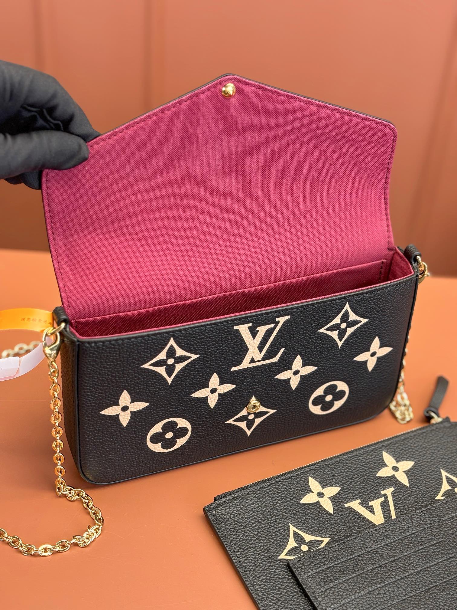 Pochette Félicie Bicolor Monogram Empreinte Leather Black / Beige M82479