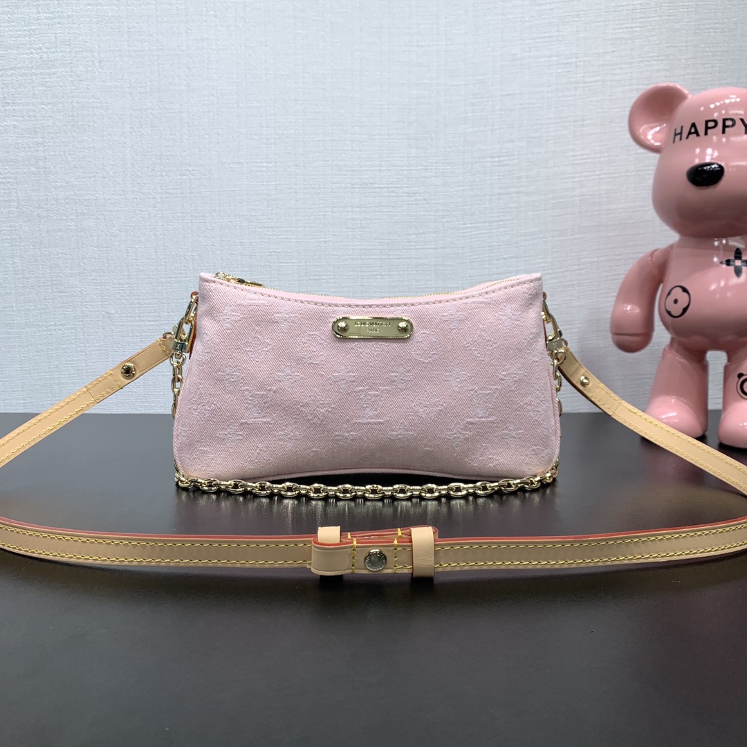 Pochette Liv Monogram Denim Bag Washed Pink M14159
