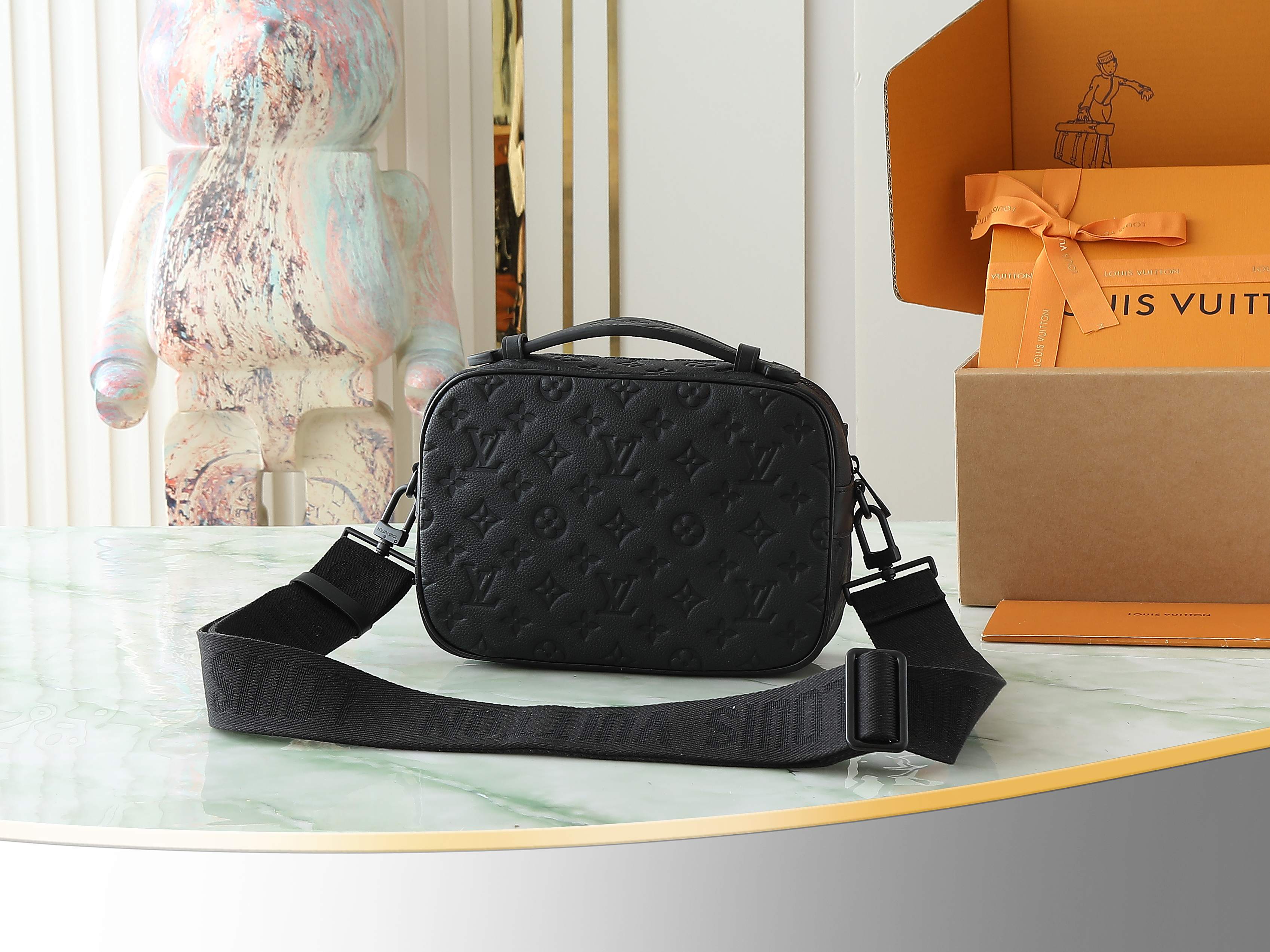 S Lock Messenger Bag Black Monogram Taurillon M58489