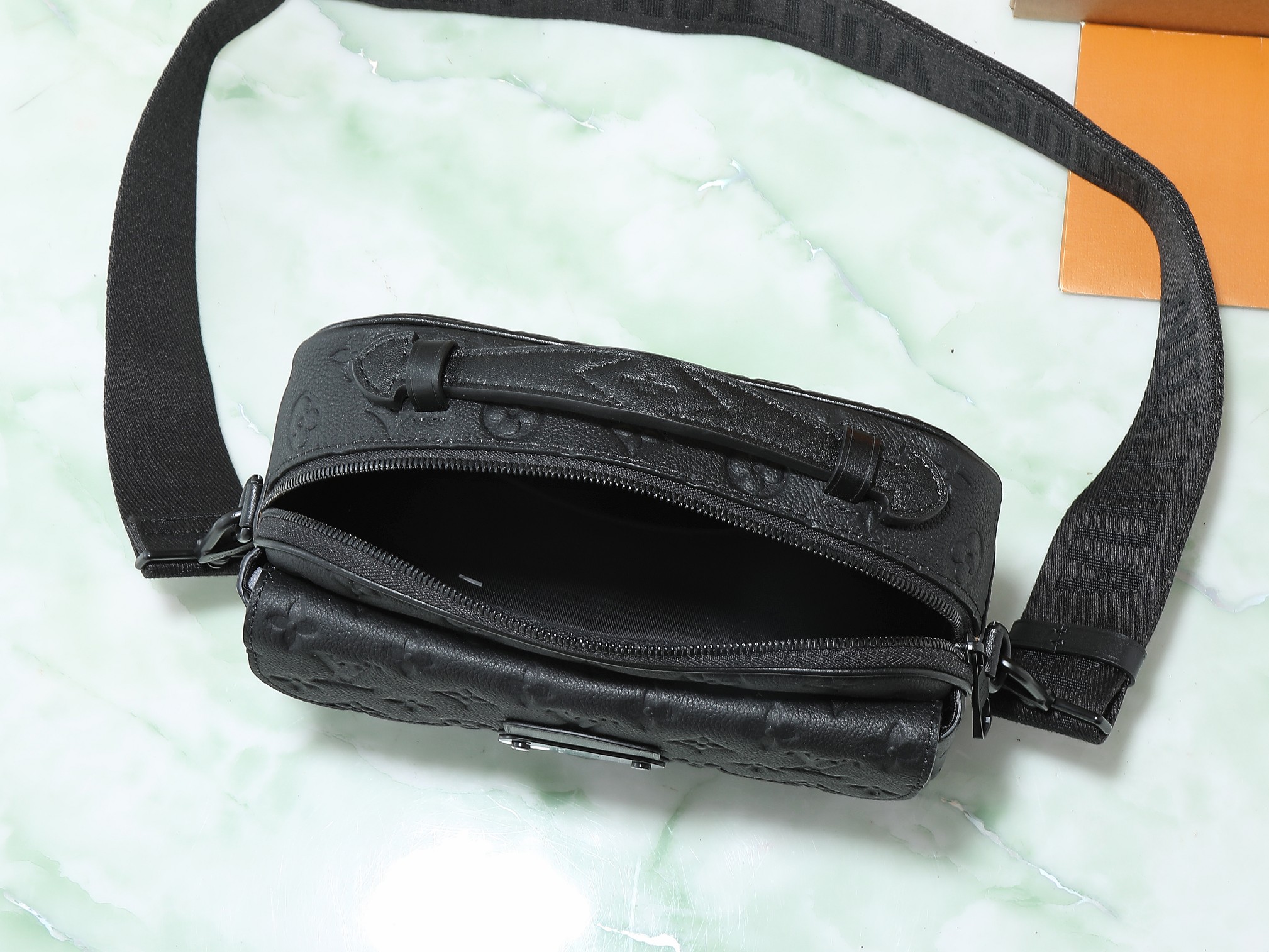 S Lock Messenger Bag Black Monogram Taurillon M58489