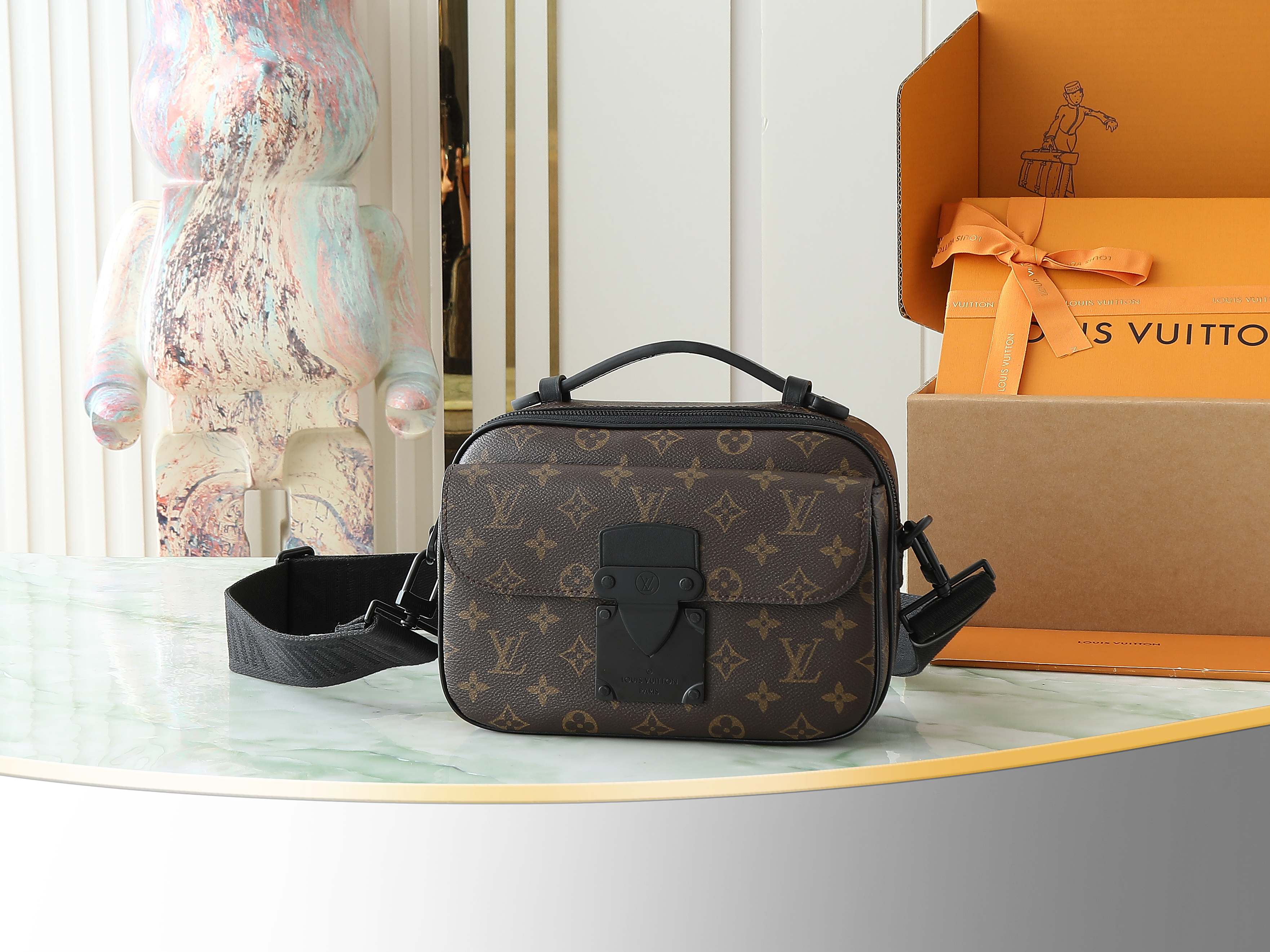 S Lock Messenger Bag Monogram Macassar M45806