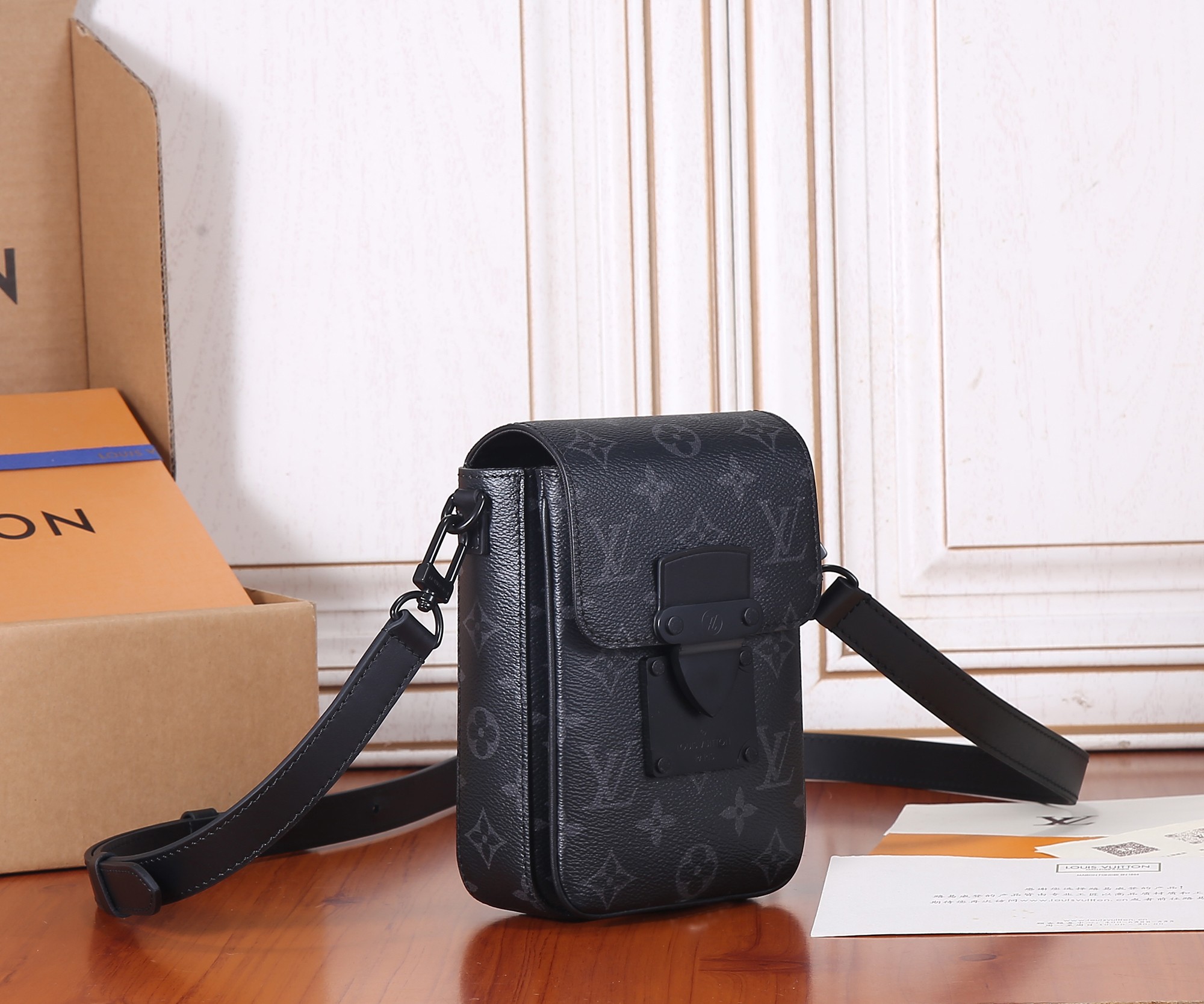 S-Lock Vertical Wearable Wallet Black Monogram Eclipse M82252