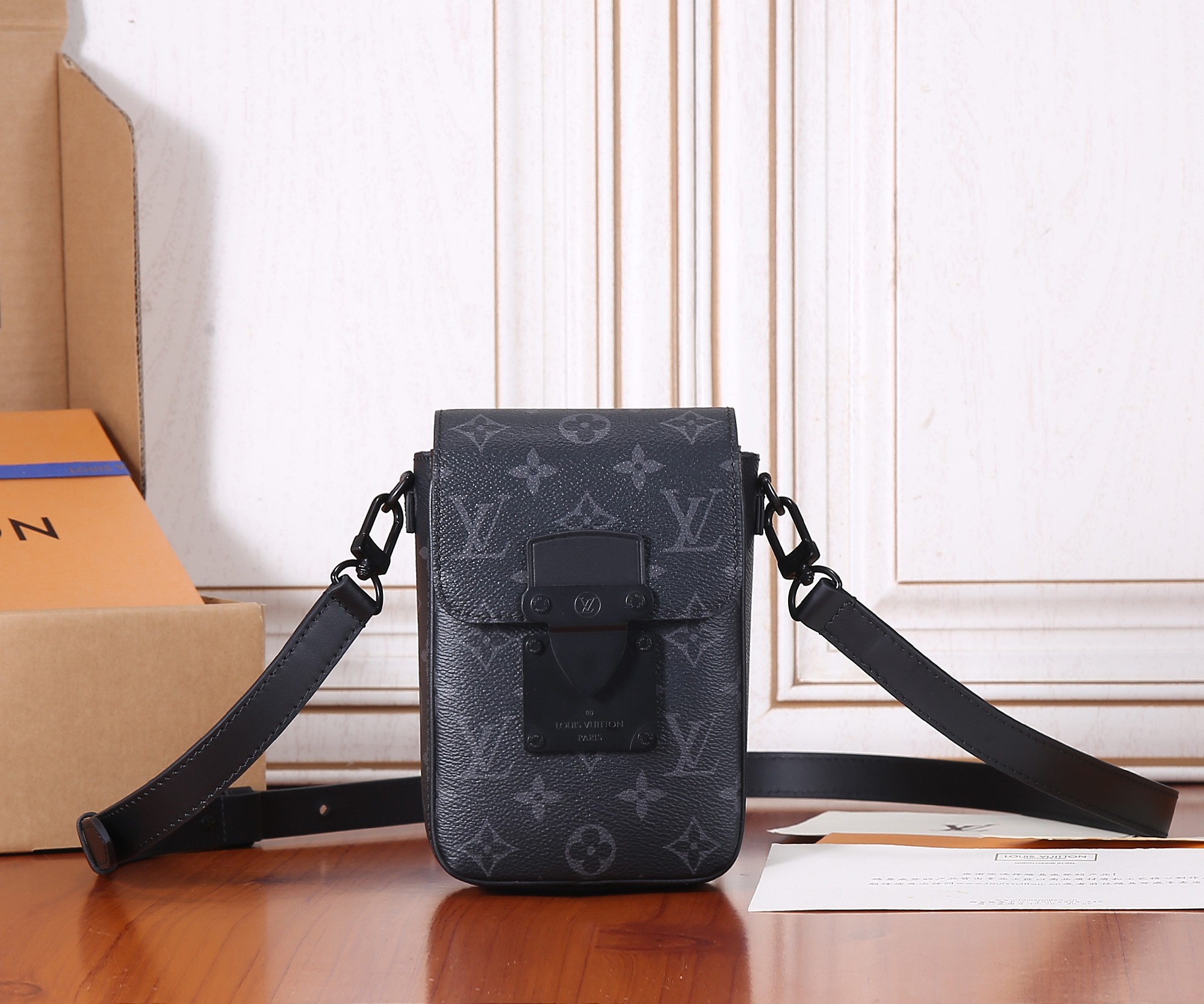 S-Lock Vertical Wearable Wallet Black Monogram Eclipse M82252