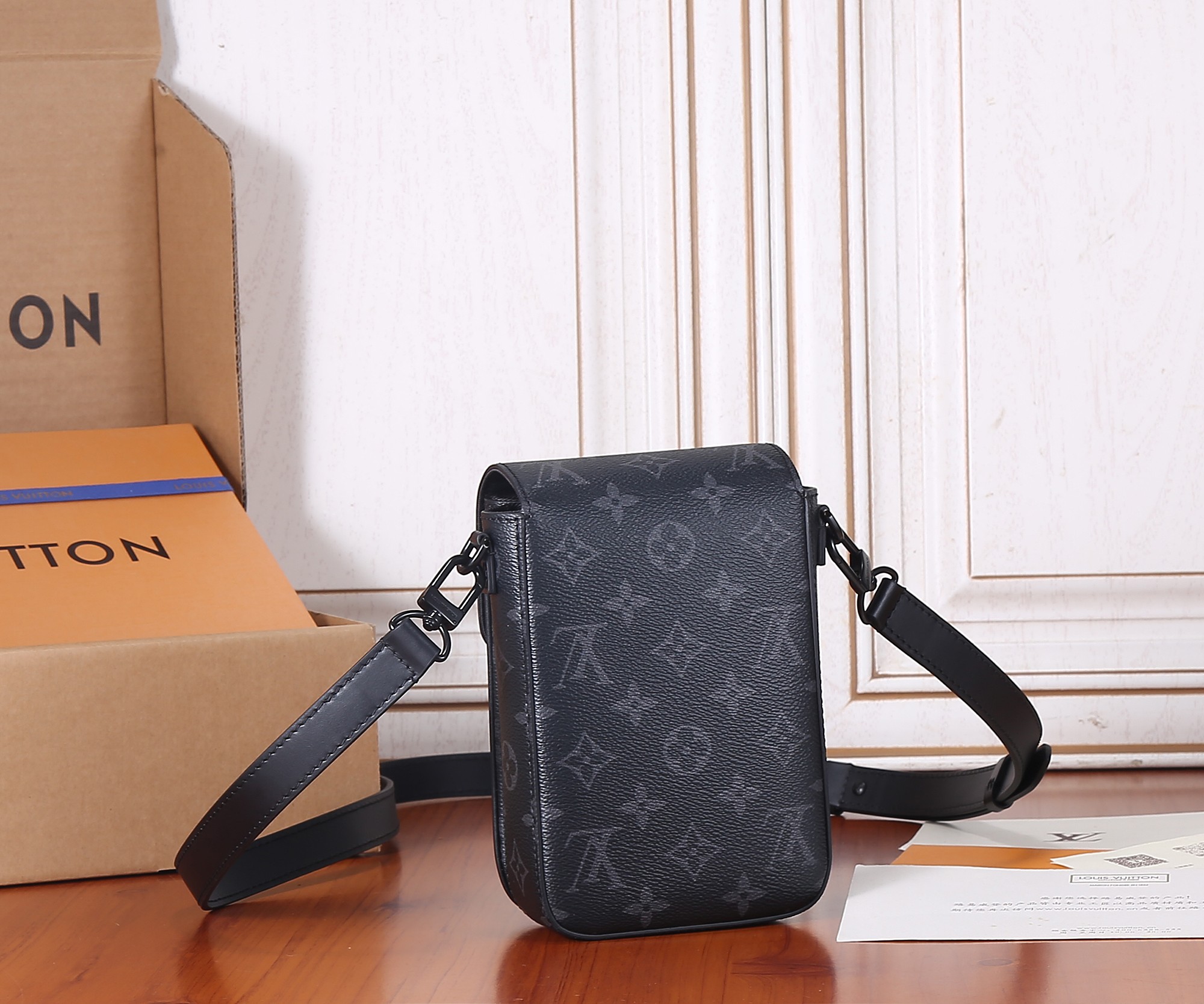 S-Lock Vertical Wearable Wallet Black Monogram Eclipse M82252