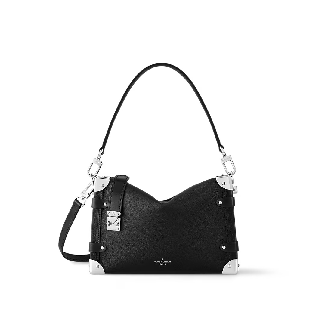 Side Trunk Mm Handbags Black Grained Calf Leather Silver Hardware M25160