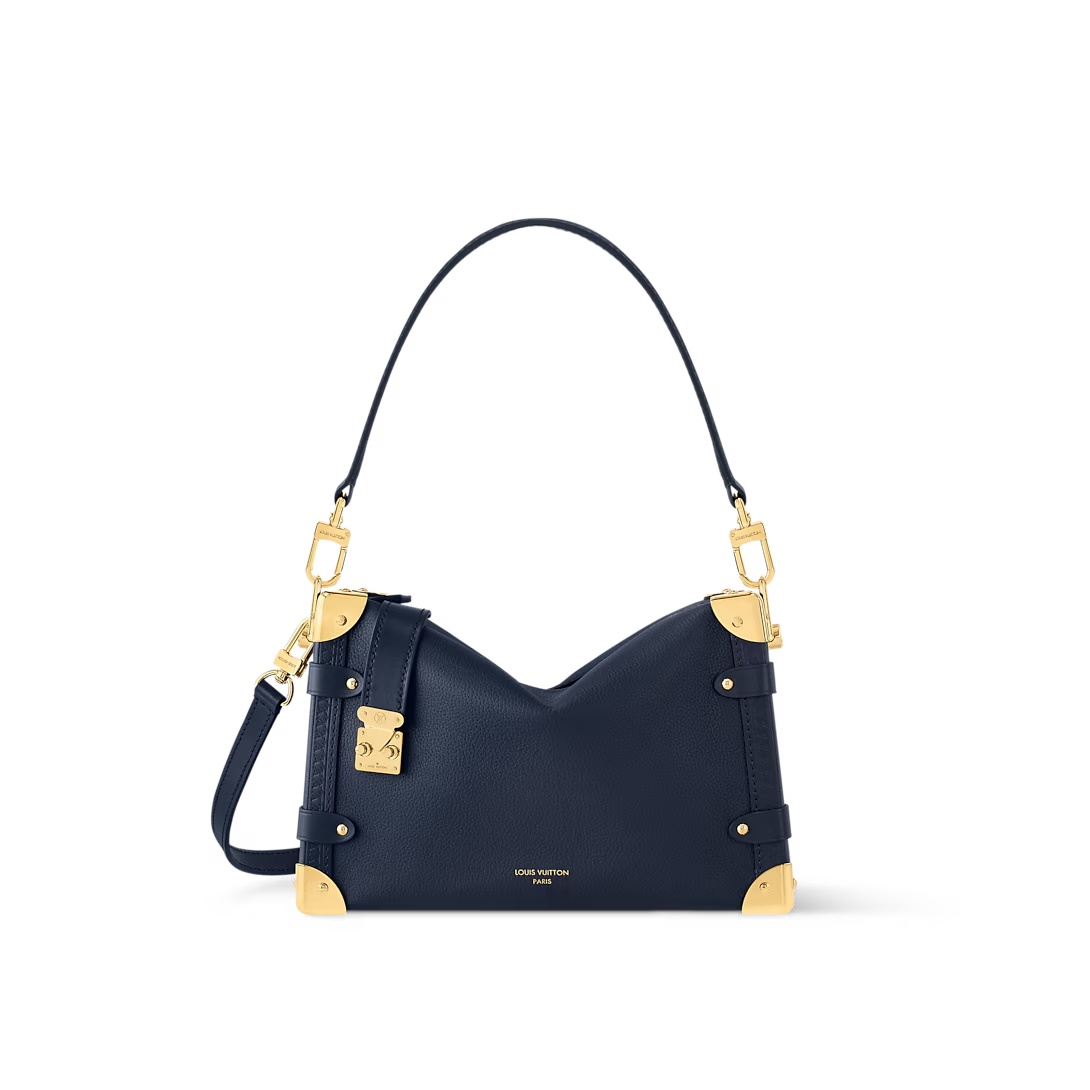 Side Trunk Mm Handbags Navy Grained Calf Leather Gold Hardware M15226