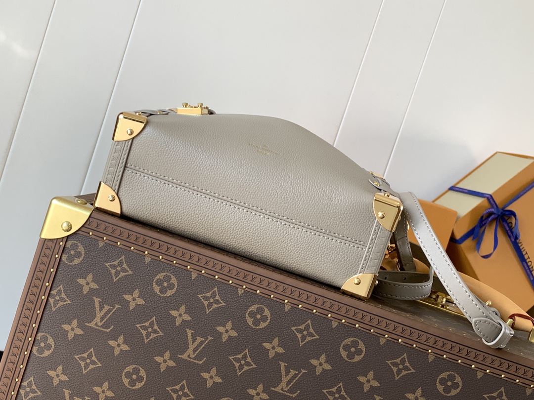 Side Trunk Mm Handbags Taupe Grained Calf Leather Gold Hardware M25072