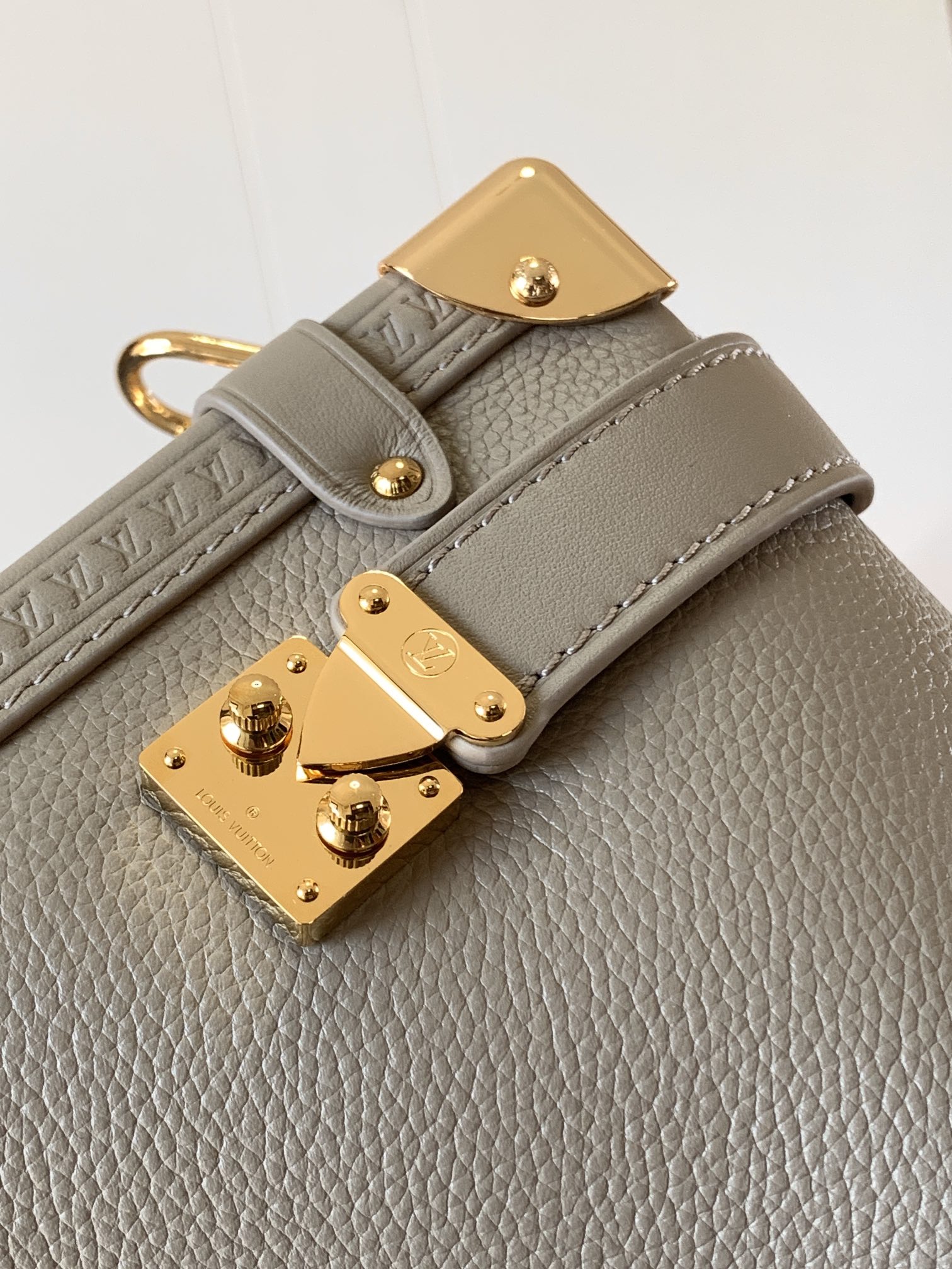 Side Trunk Mm Handbags Taupe Grained Calf Leather Gold Hardware M25072