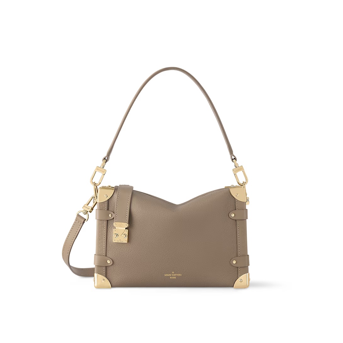 Side Trunk Mm Handbags Taupe Grained Calf Leather Gold Hardware M25072