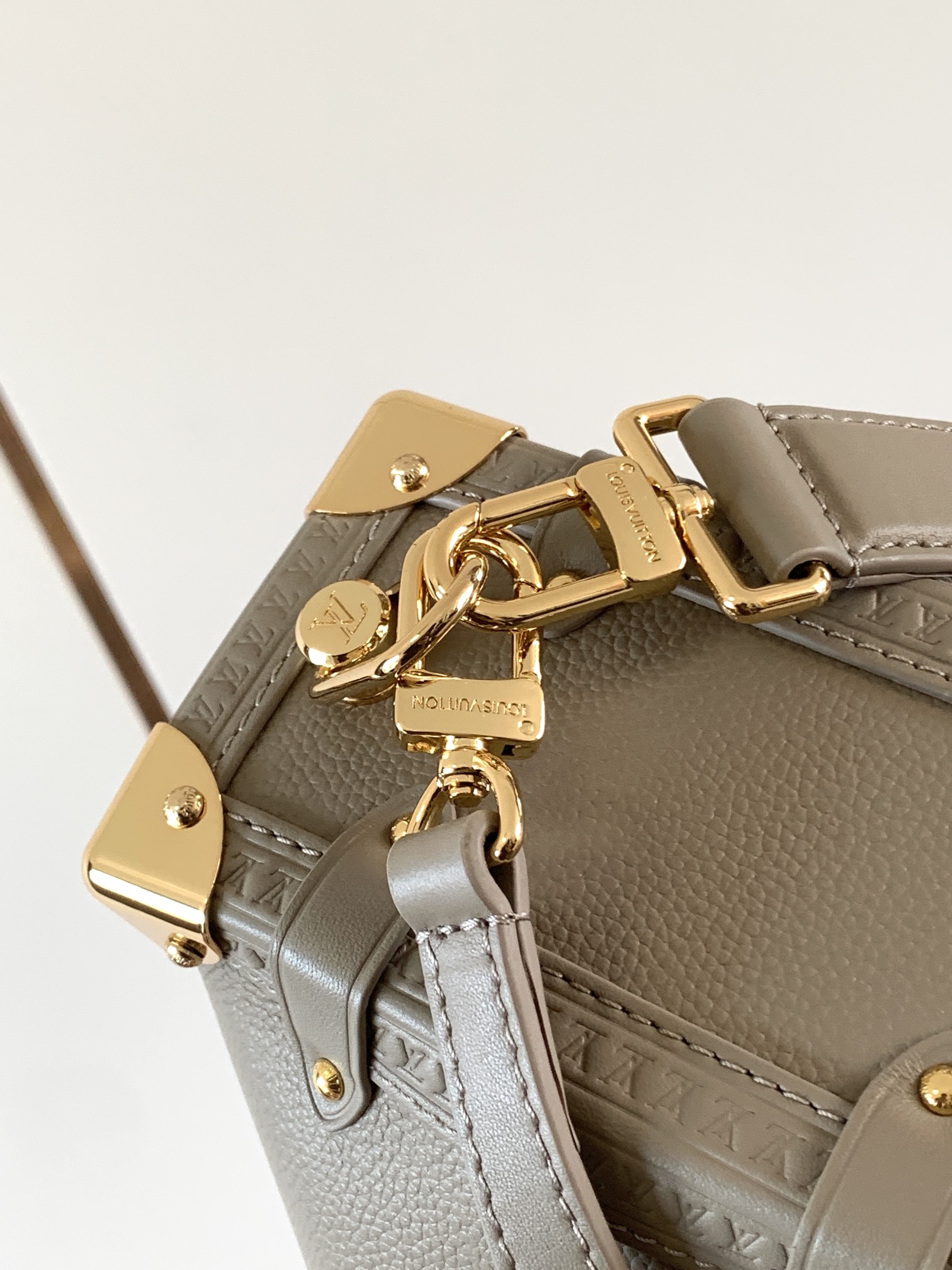 Side Trunk Mm Handbags Taupe Grained Calf Leather Gold Hardware M25072