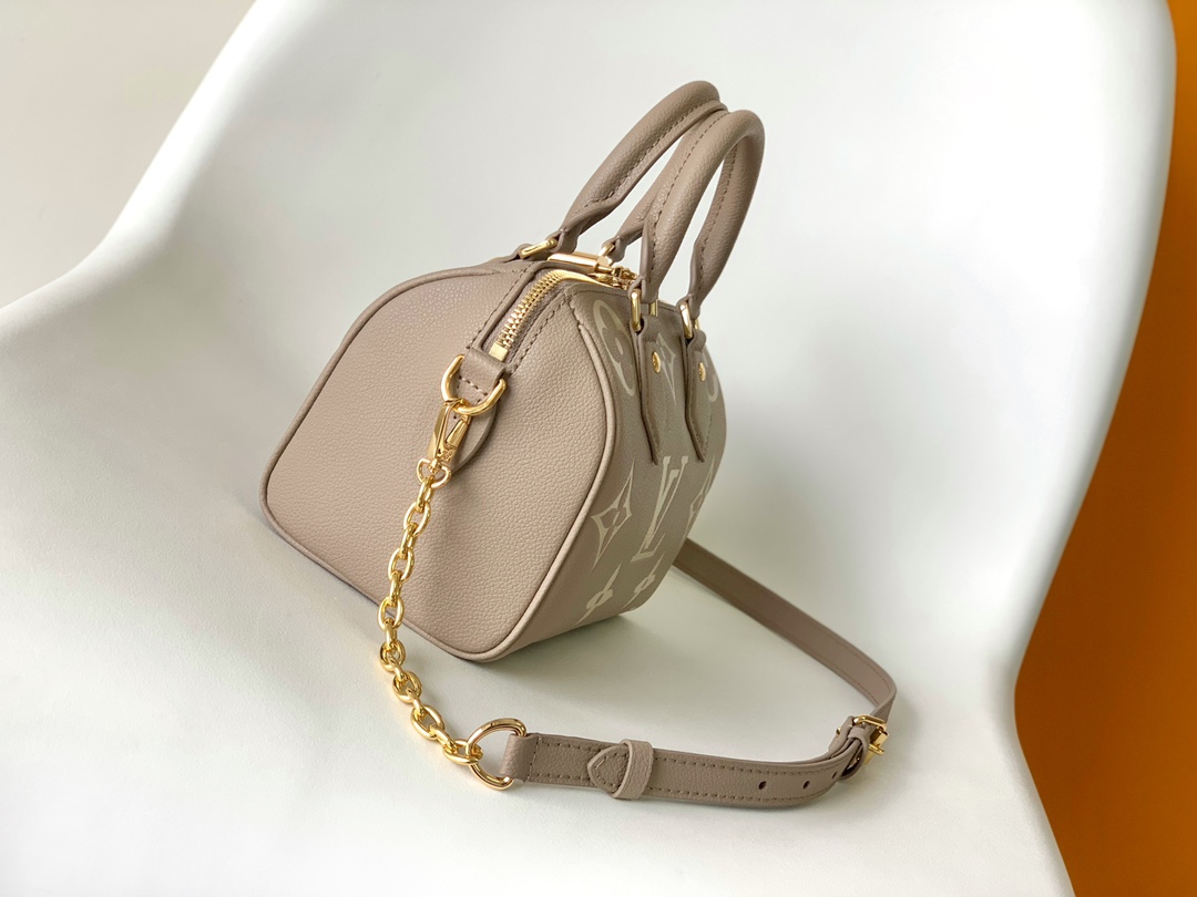 Speedy Bandoulière 20 Monogram Empreinte Leather Bicolor Tourterelle Gray / Crème Beige M46575