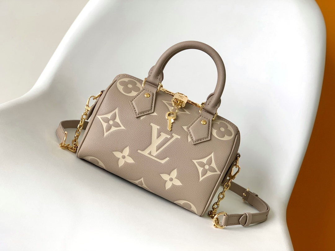 Speedy Bandoulière 20 Monogram Empreinte Leather Bicolor Tourterelle Gray / Crème Beige M46575