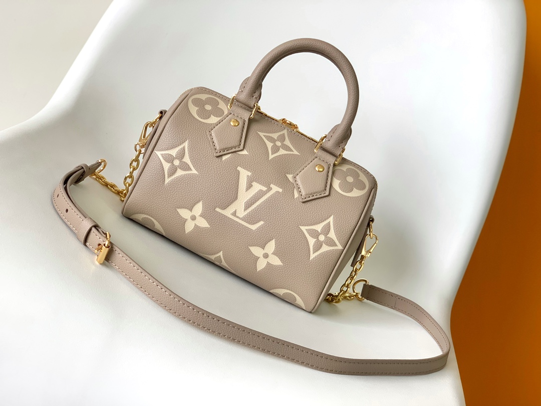 Speedy Bandoulière 20 Monogram Empreinte Leather Bicolor Tourterelle Gray / Crème Beige M46575