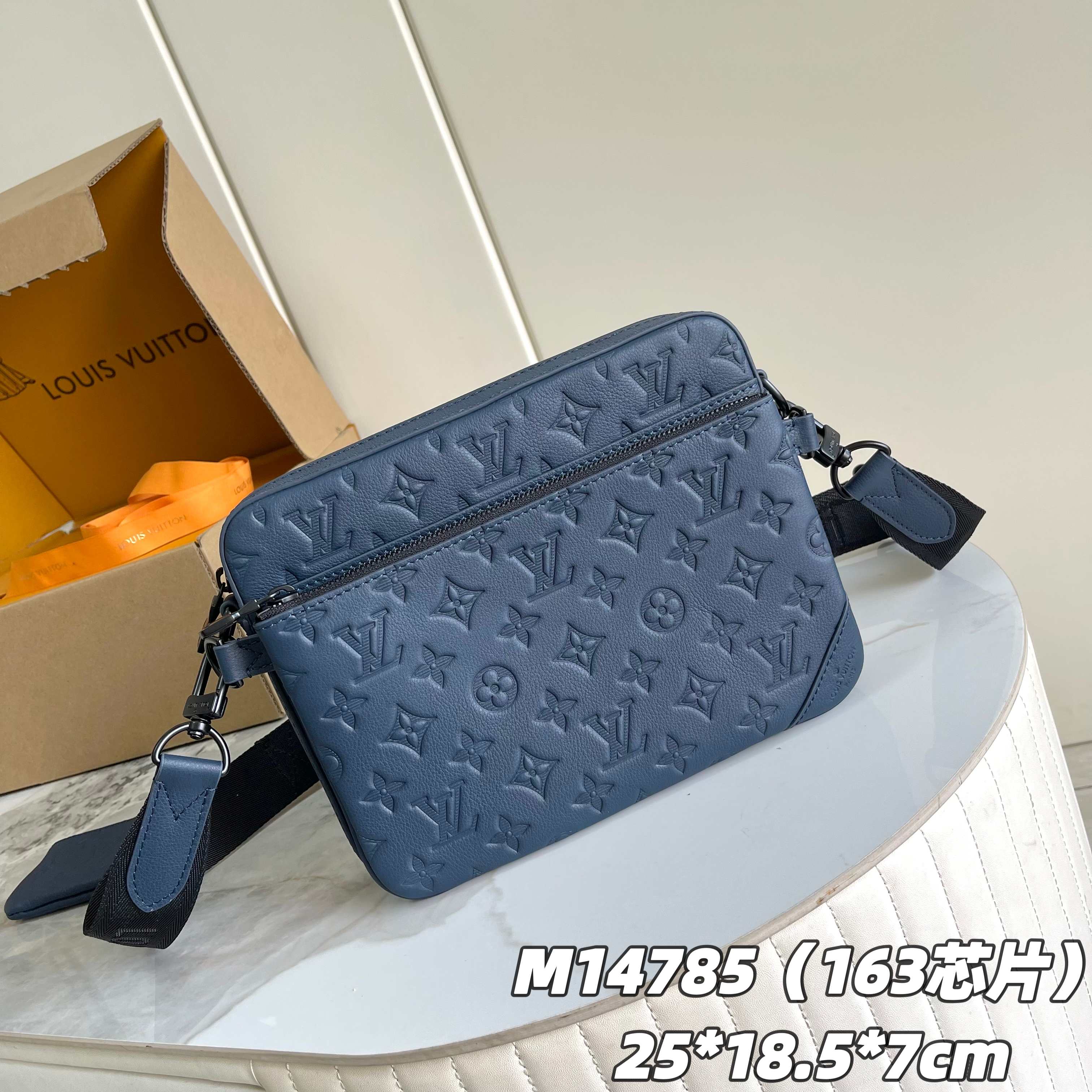 Trio Messenger Bag G65 Navy Blue Monogram Shadow M14785