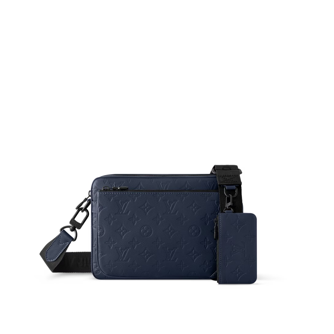 Trio Messenger Bag G65 Navy Blue Monogram Shadow M14785