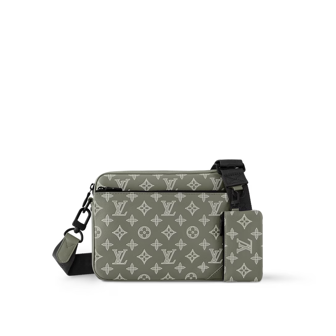 Trio Messenger Bag G65 Olive Green Monogram Shadow M12490