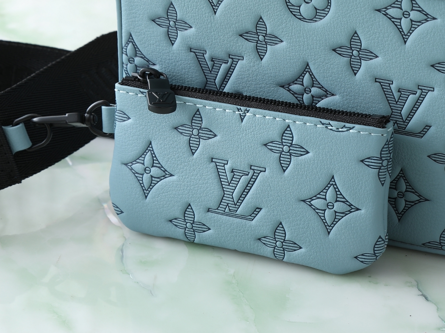Trio Messenger Bag G65 Sky Blue Monogram Shadow M14781