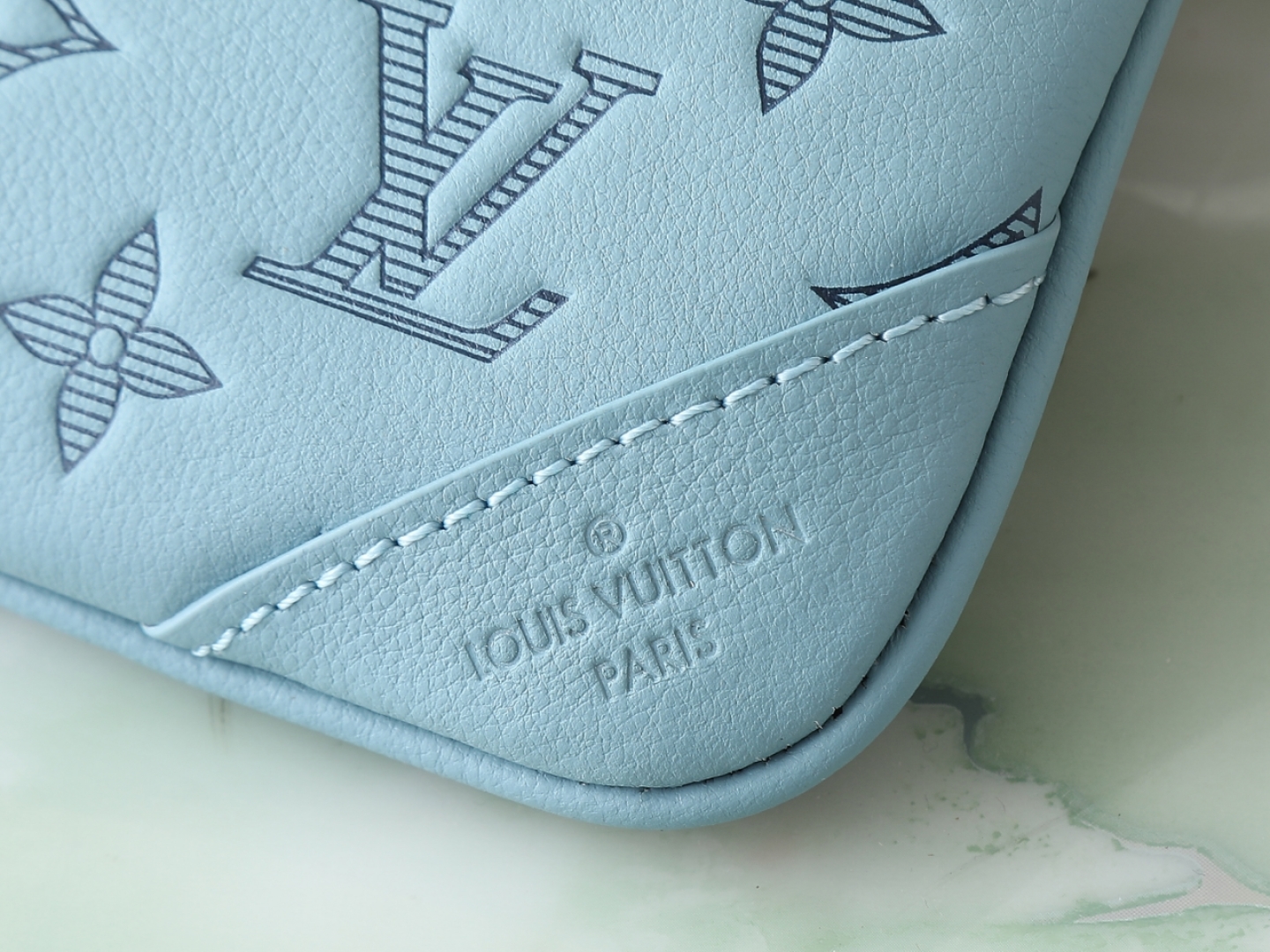Trio Messenger Bag G65 Sky Blue Monogram Shadow M14781