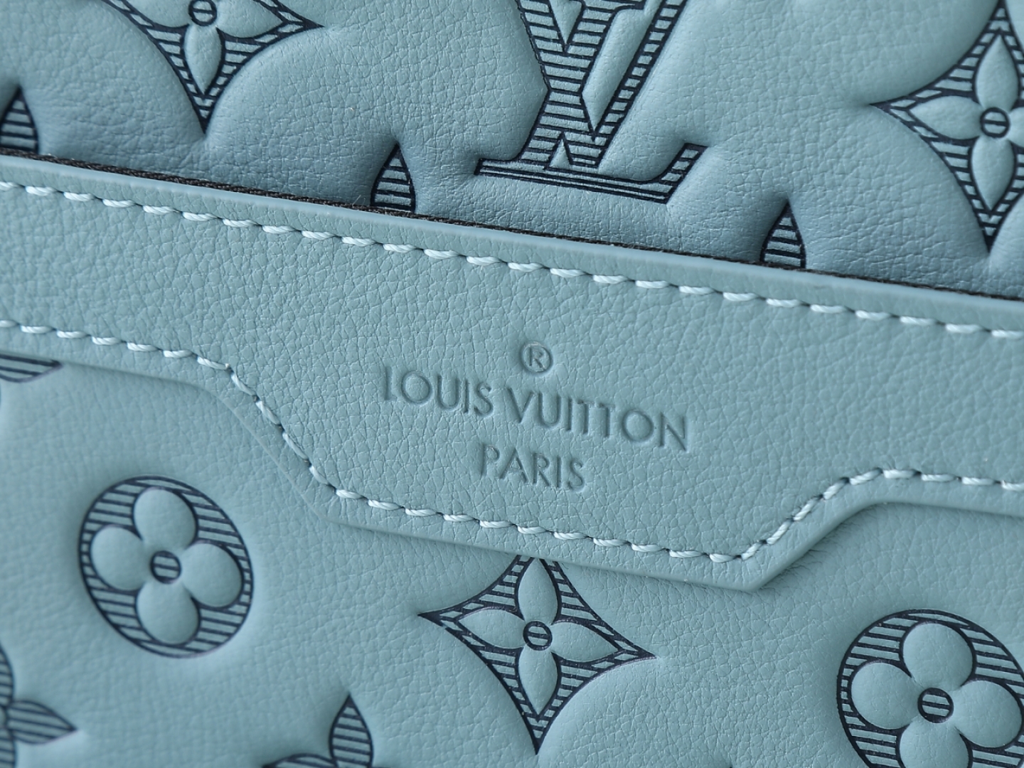 Trio Messenger Bag G65 Sky Blue Monogram Shadow M14781