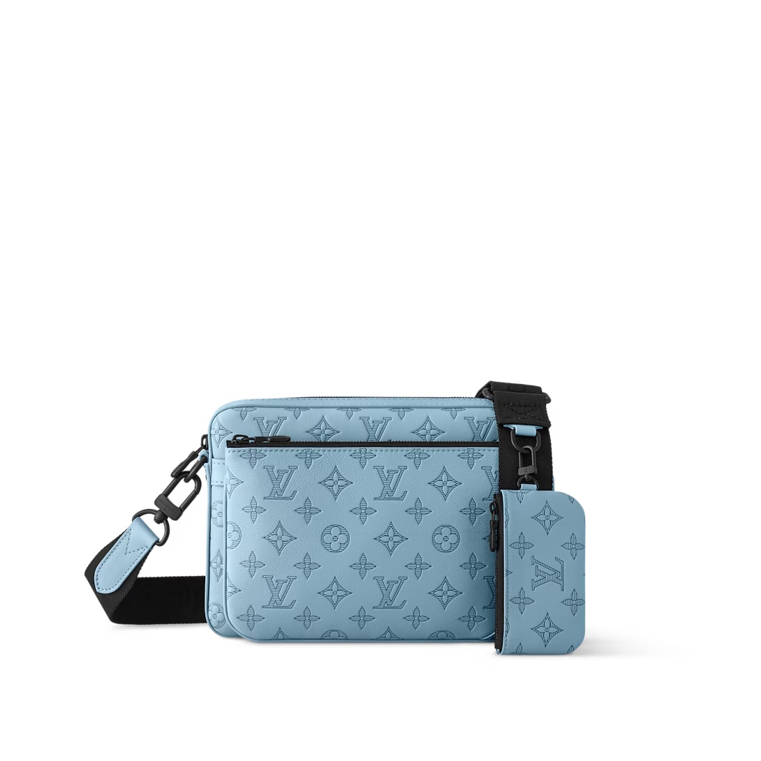Trio Messenger Bag G65 Sky Blue Monogram Shadow M14781