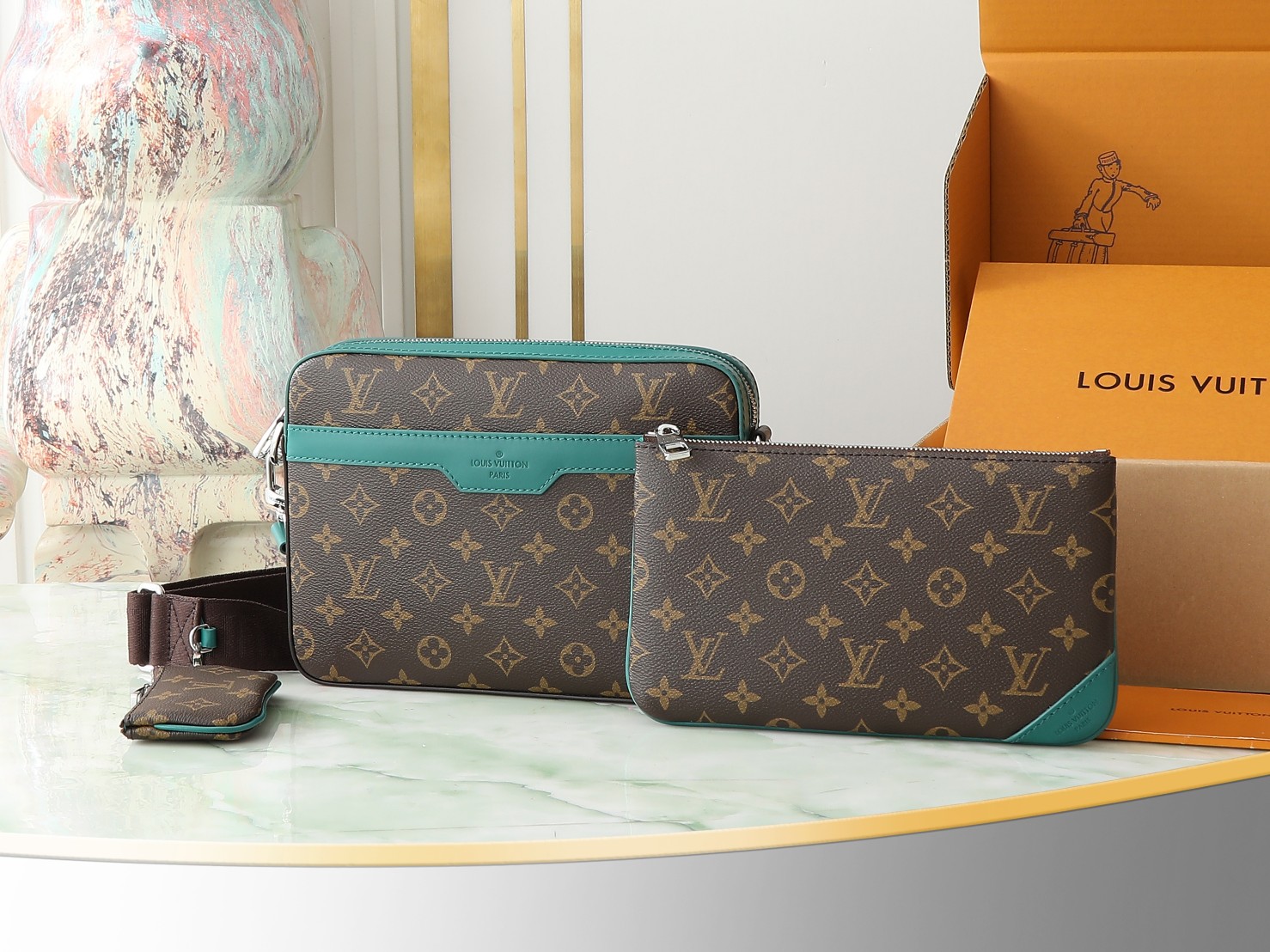 Trio Messenger Bag G73 Borneo Green Monogram Macassar Colormania M12766